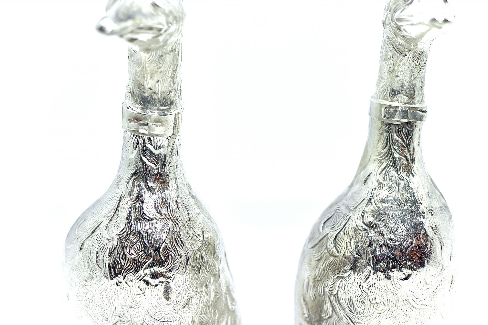 20th Century 1920’s Pair of Cartier Silver Duck Decanters For Sale
