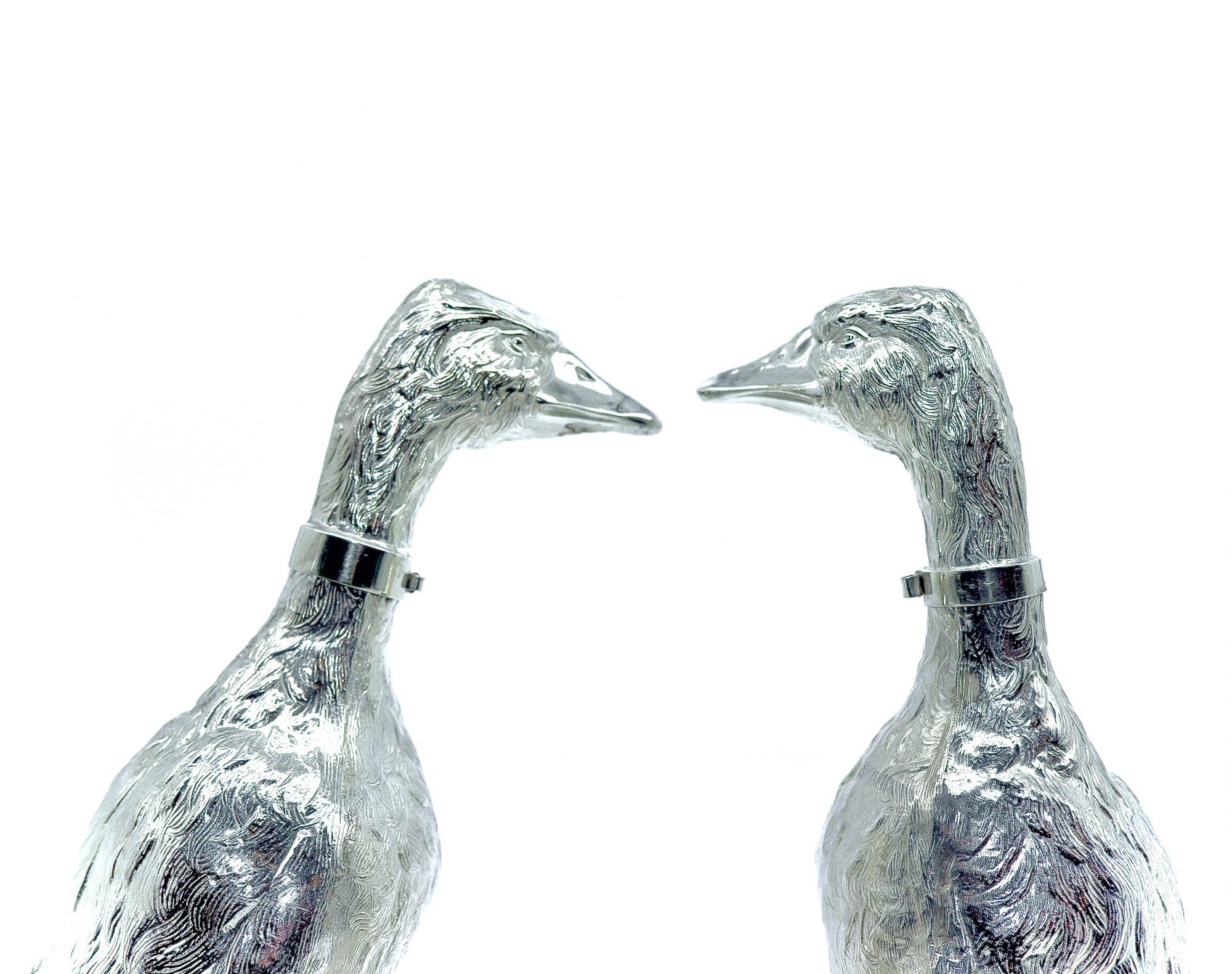 1920’s Pair of Cartier Silver Duck Decanters For Sale 1