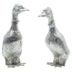 1920’s Pair of Cartier Silver Duck Decanters