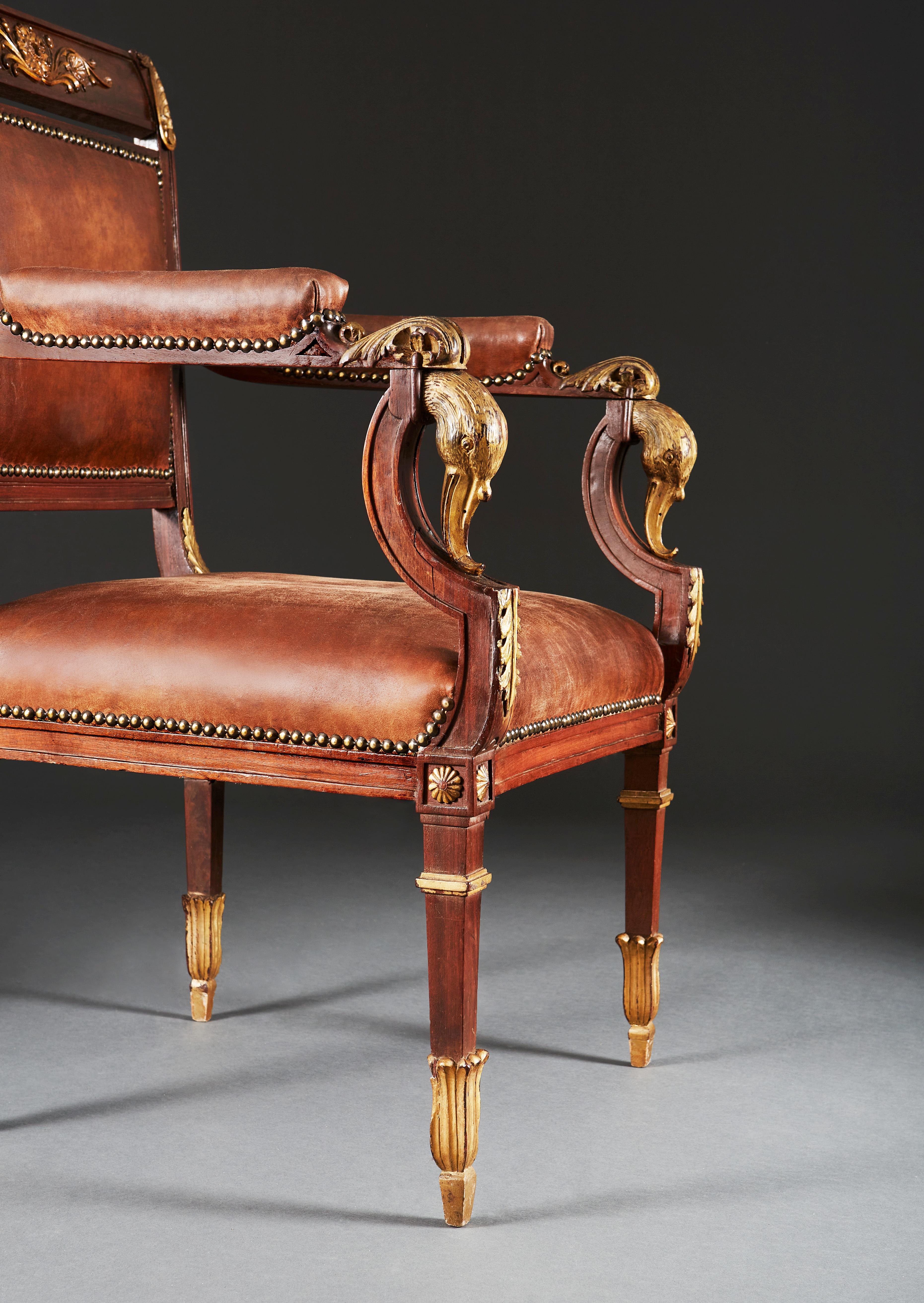French Pair of Carved and Gilded Armchairs Attributed to Maison Jansen