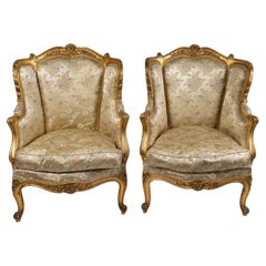 Pair of Carved and Gilded Wood Bergères