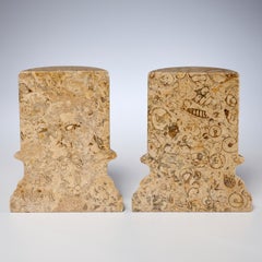 Pair of Carved Fossilized Limestone Bookends with Many Fossils Visible