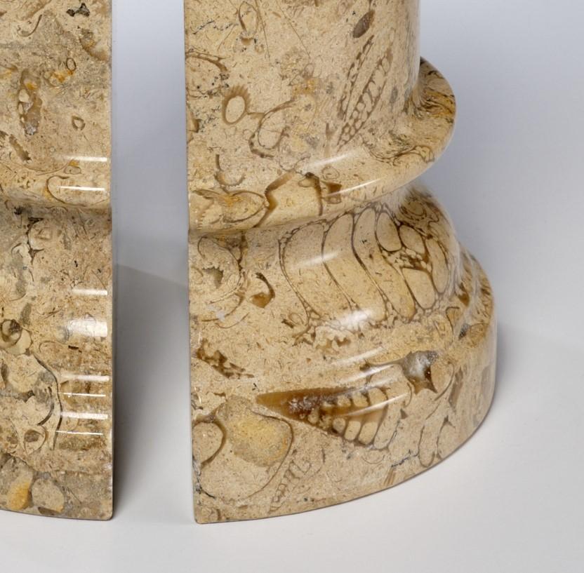 Pair of Carved Fossilized Limestone Bookends with Many Fossils Visible In Good Condition For Sale In Morristown, NJ