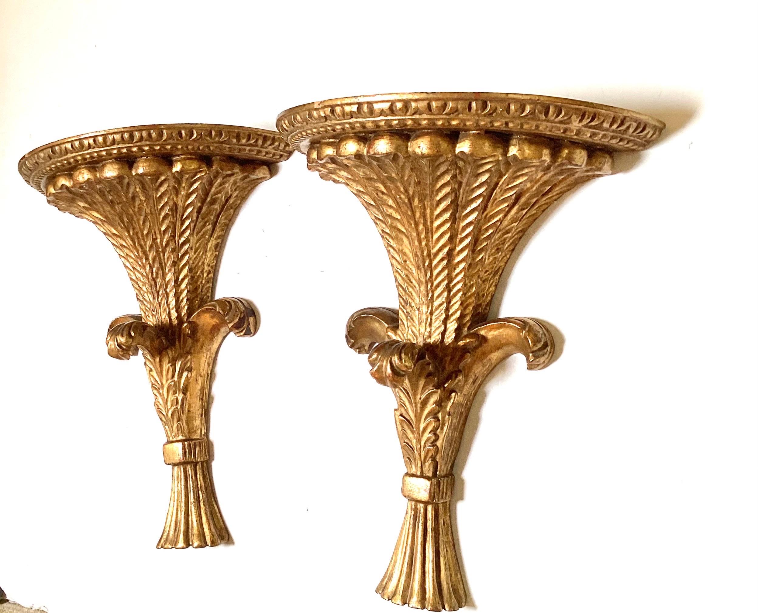 20th Century A Pair of Carved Gilt Wood Wall Shelves  For Sale