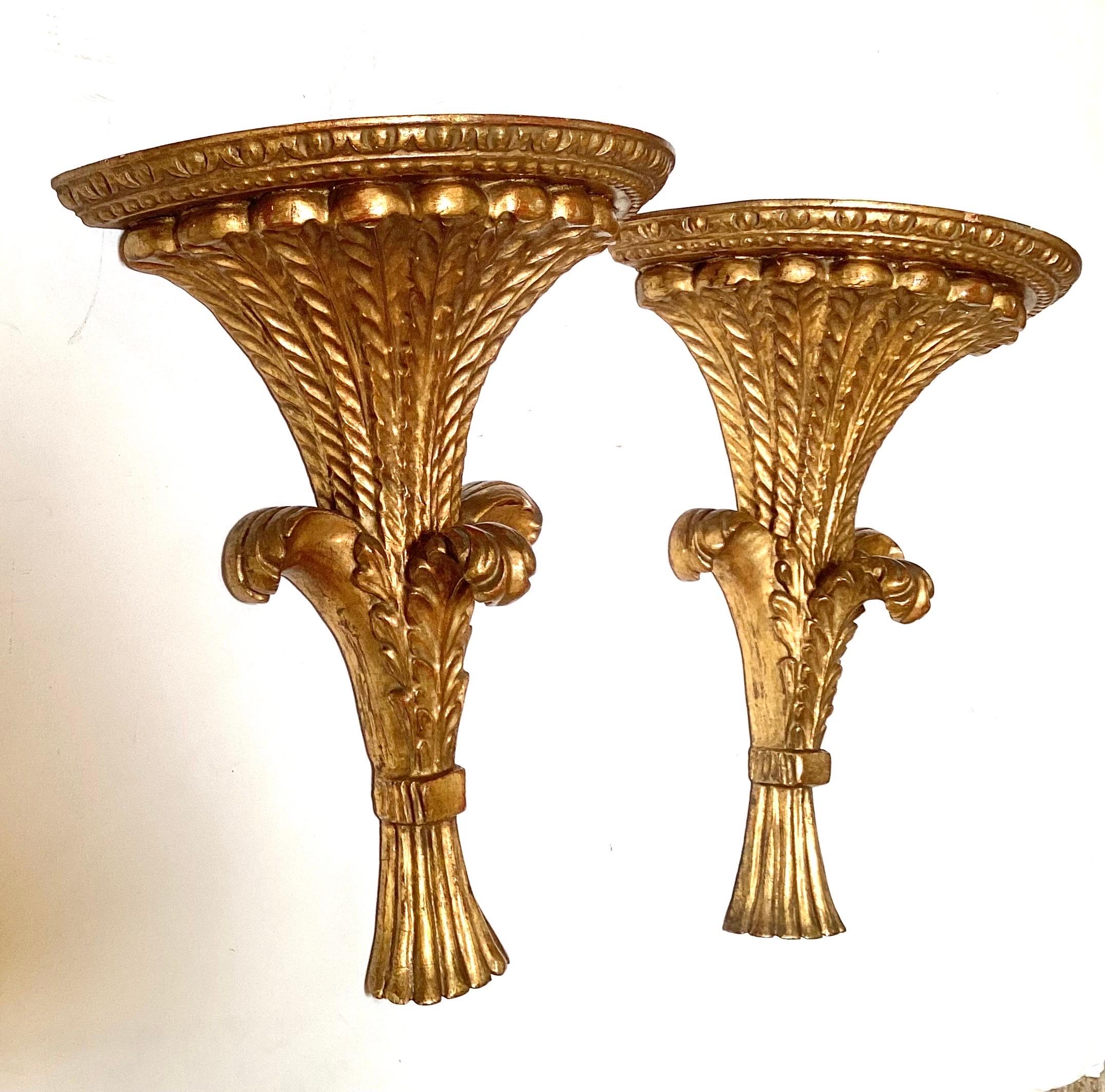 Giltwood A Pair of Carved Gilt Wood Wall Shelves  For Sale