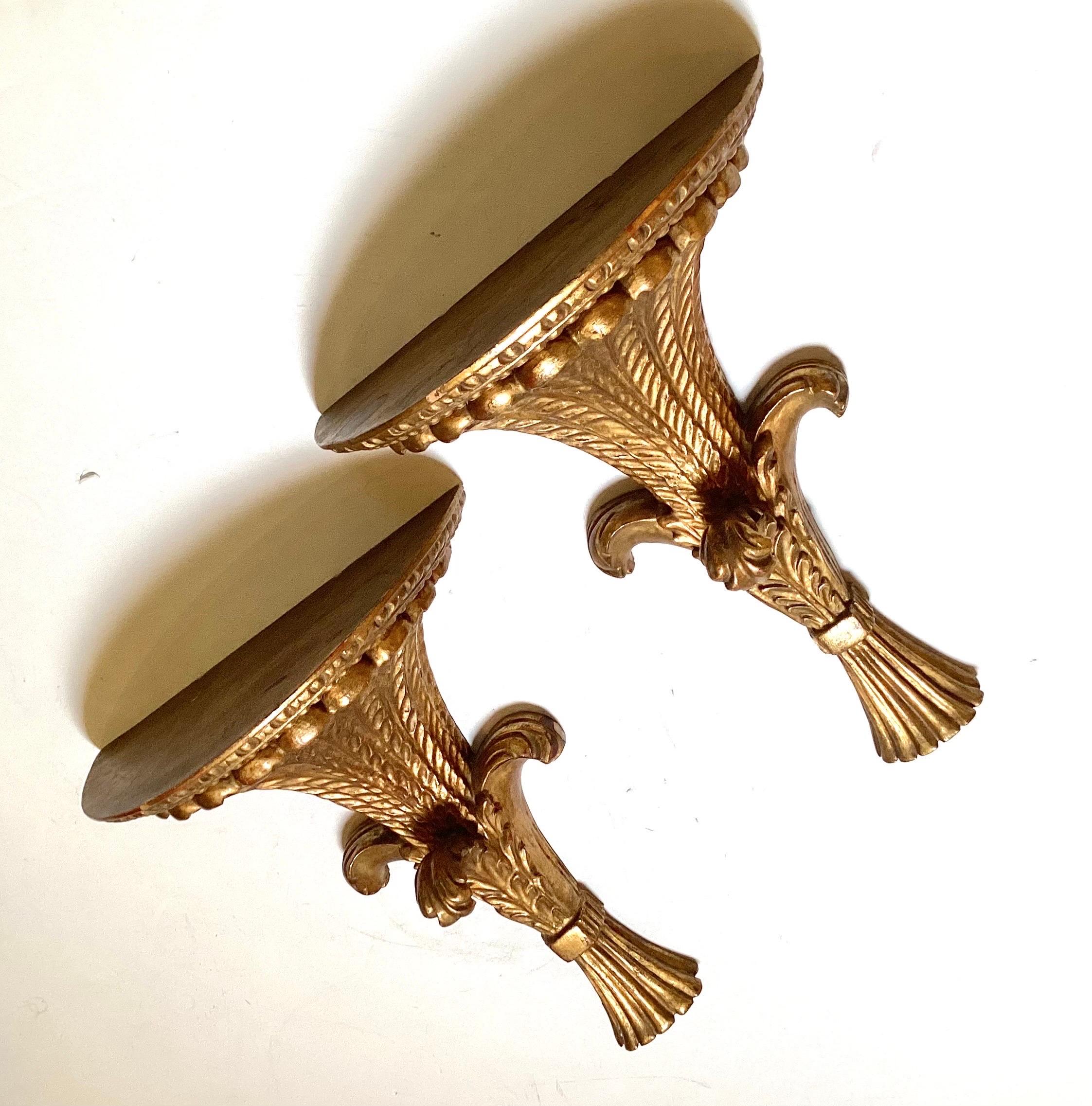 A Pair of Carved Gilt Wood Wall Shelves  For Sale 1