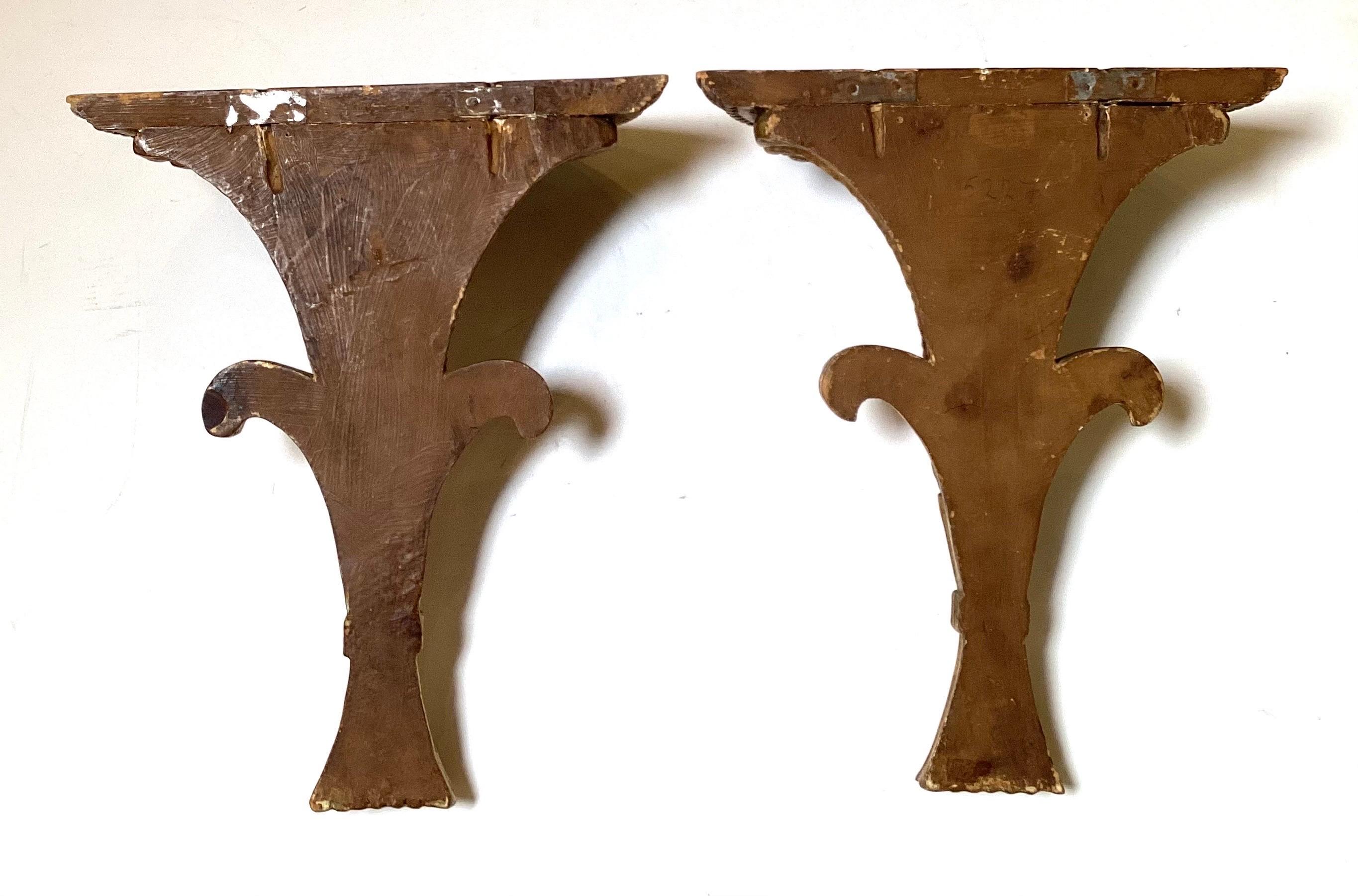 A Pair of Carved Gilt Wood Wall Shelves  For Sale 2