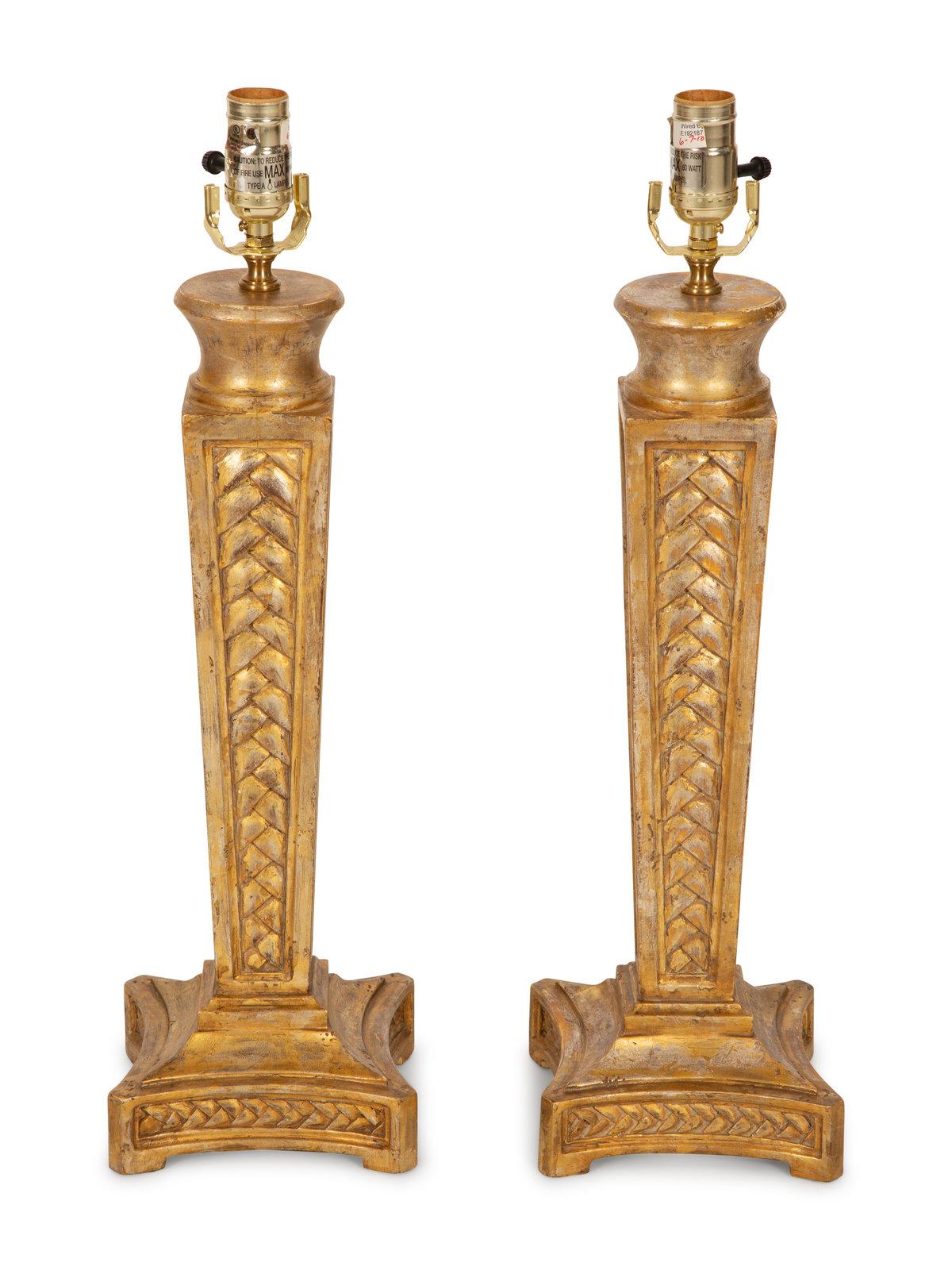 Mid-20th Century A Pair of Carved & Giltwood Table Lamps  For Sale