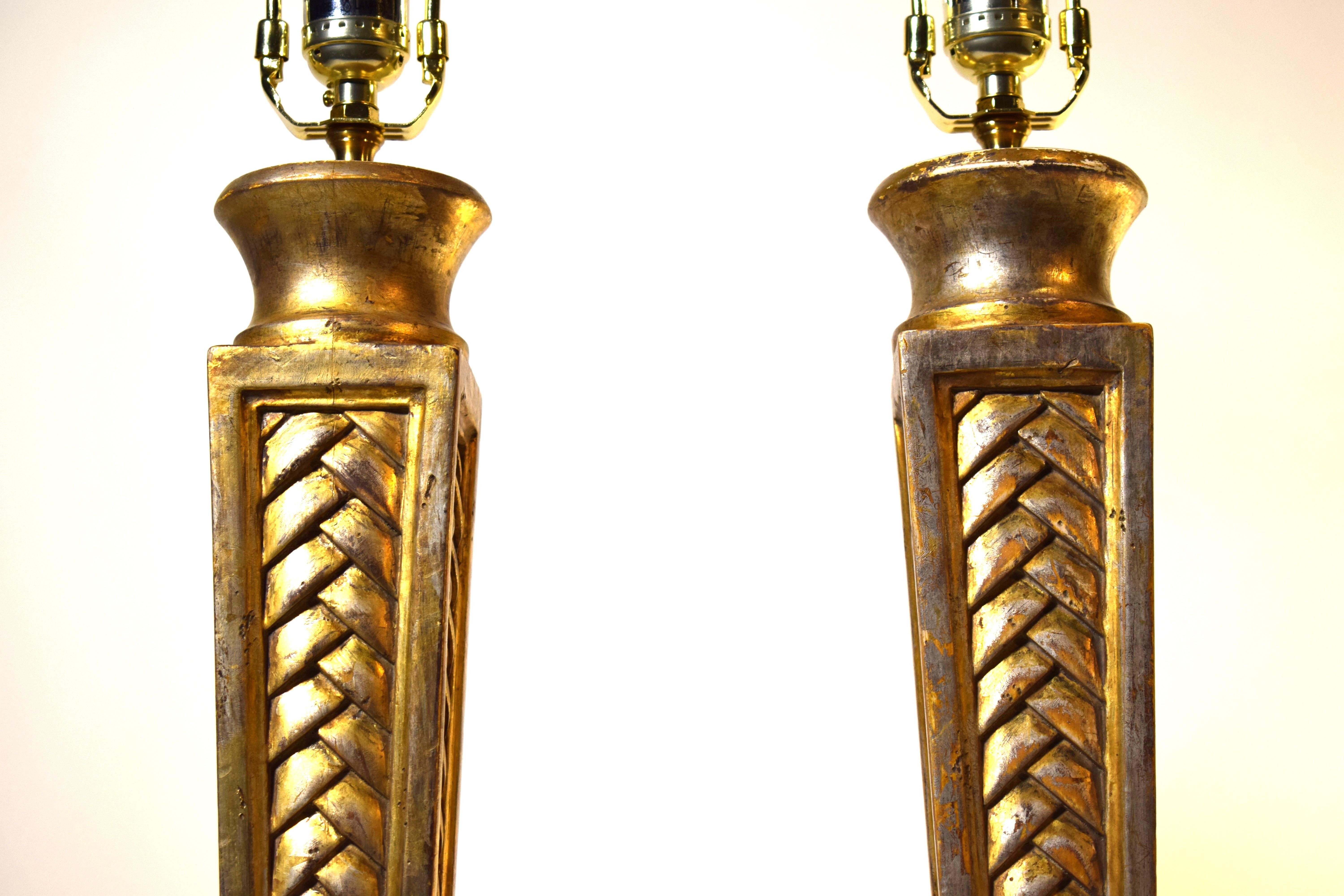A Pair of Carved & Giltwood Table Lamps  For Sale 2