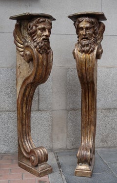 Pair of Carved and Golded Neoclassical Period Italian Columns, 18th Century