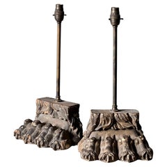 A pair of carved lions paw lamp bases
