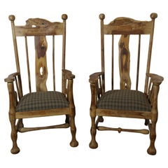 A Pair of Carved Live Root Fireside Chairs, His and Her’s  A superb Pair