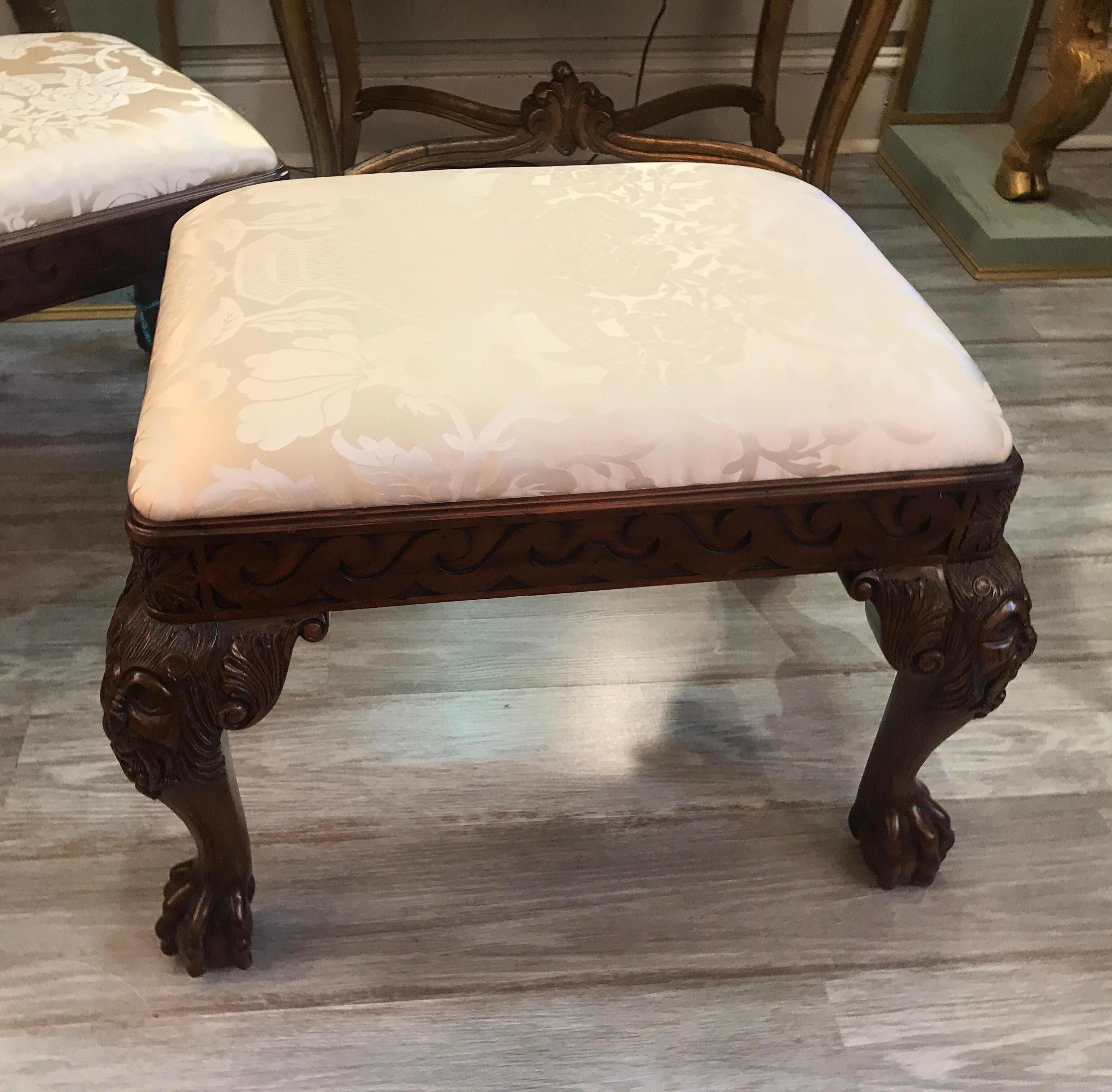 American Pair of Carved Mahogany Chippendale Style Benches