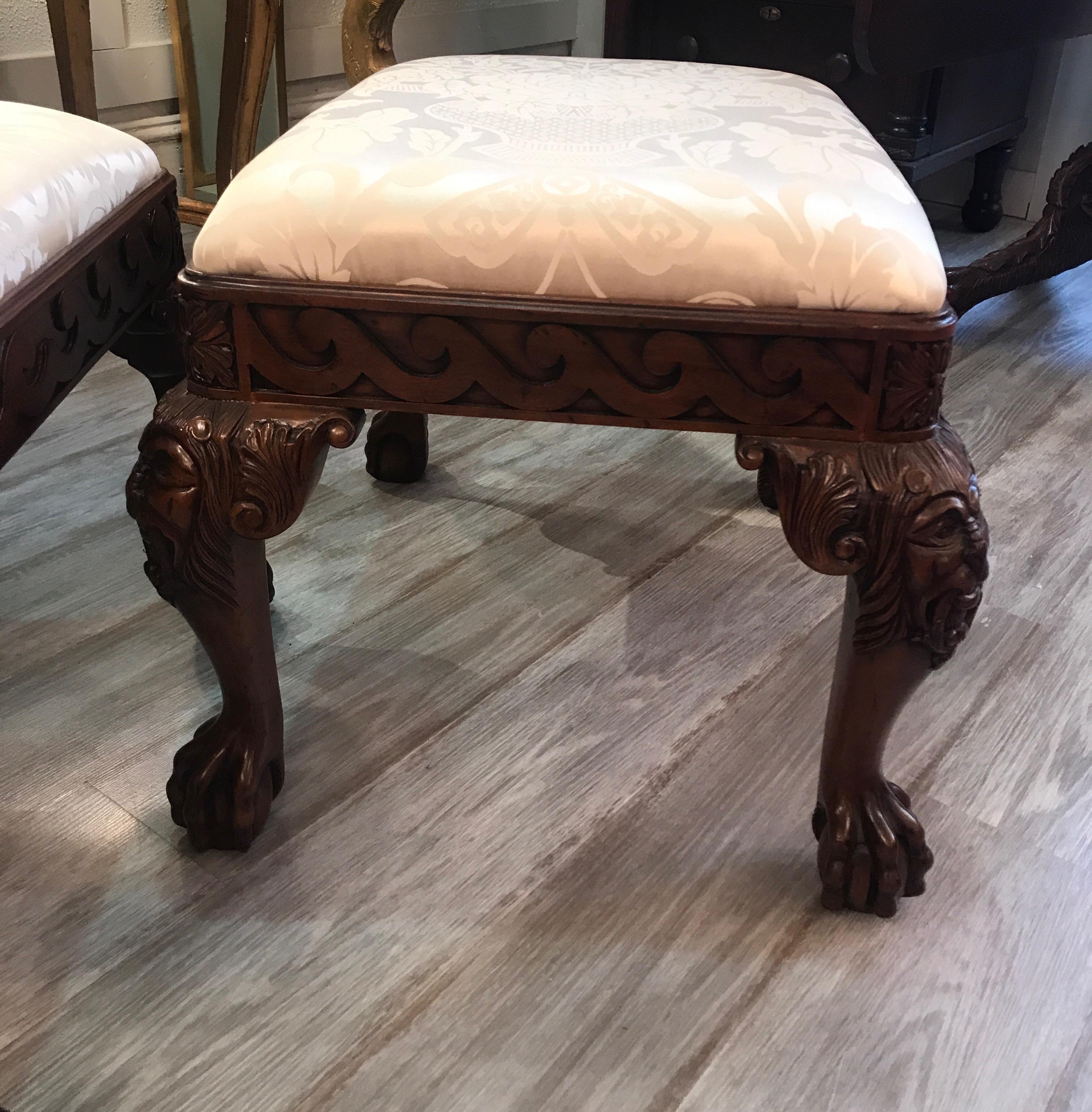 Pair of Carved Mahogany Chippendale Style Benches In Excellent Condition In Lambertville, NJ