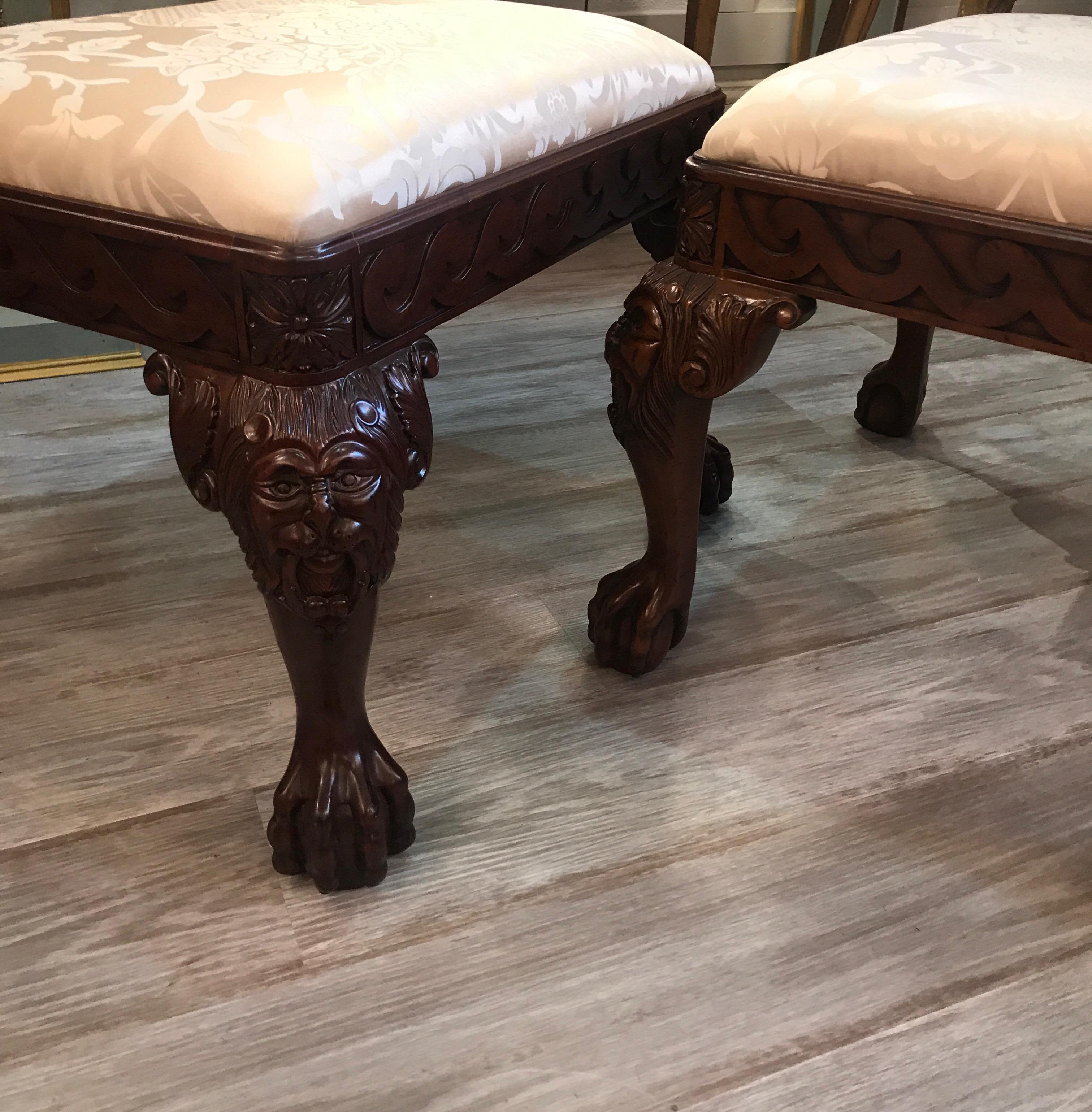 Pair of Carved Mahogany Chippendale Style Benches 4