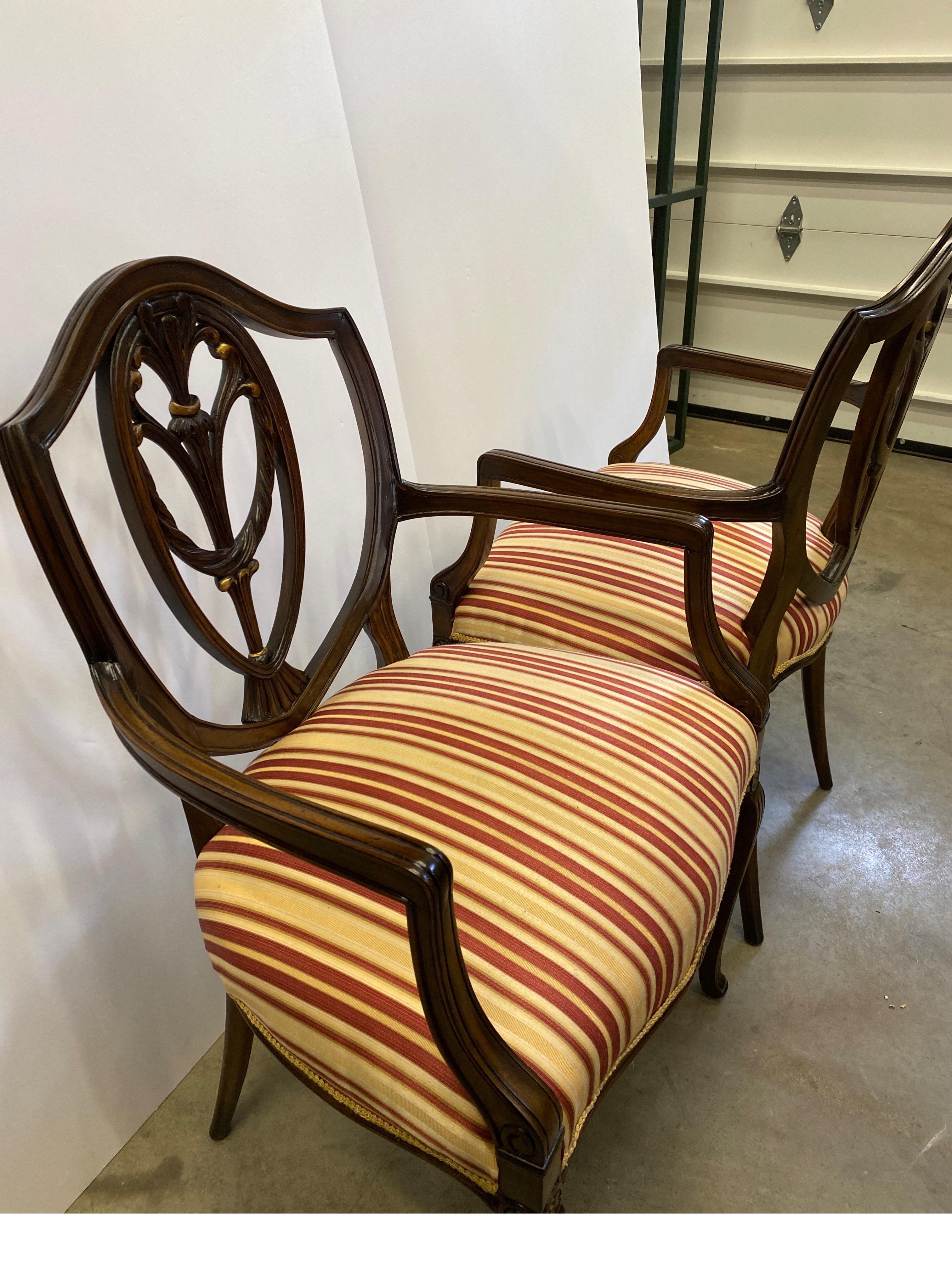Pair of Carved Mahogany Hepplewhite Shield Back Armchairs Circa 1900 For Sale 4