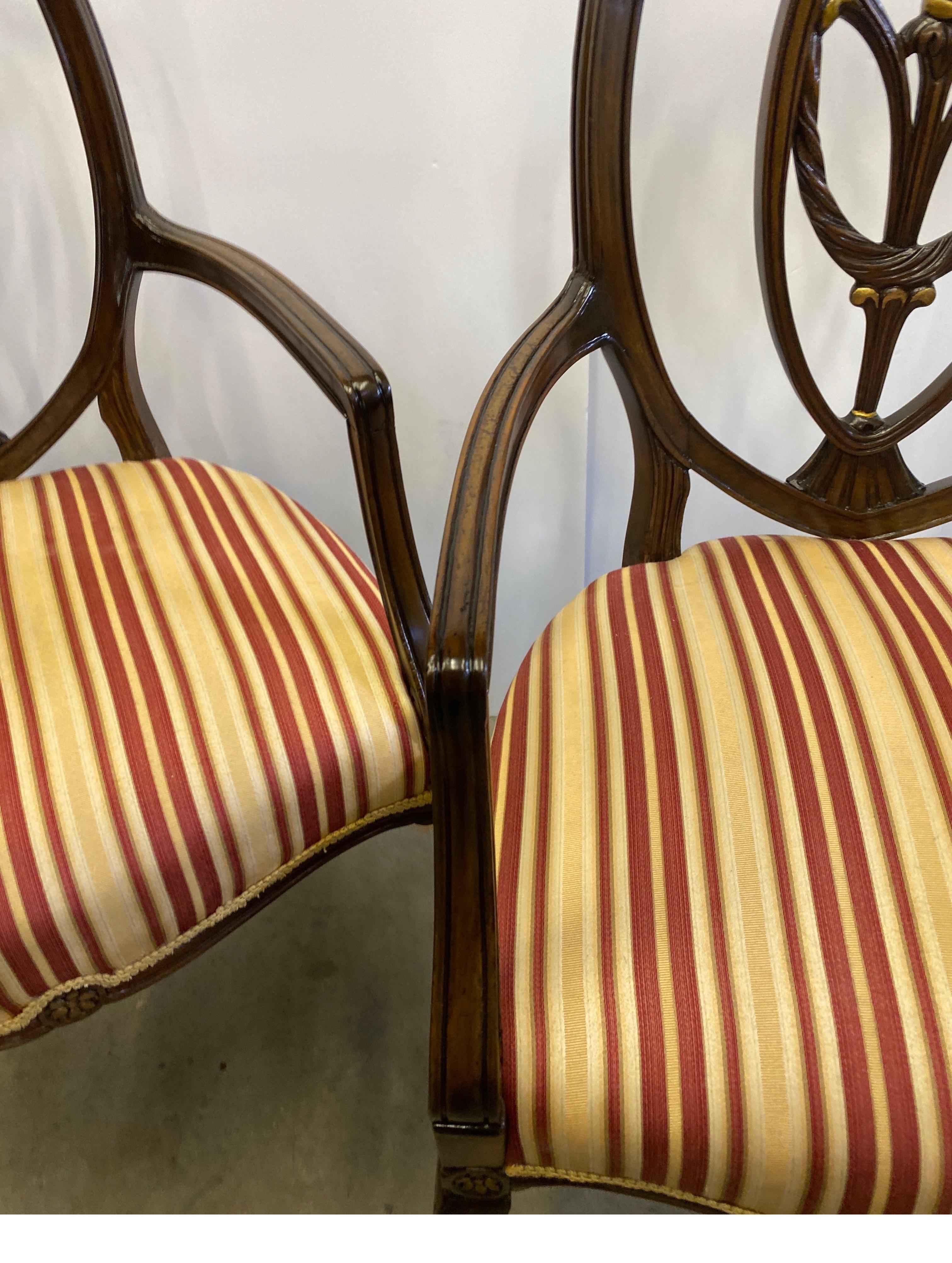 Pair of Carved Mahogany Hepplewhite Shield Back Armchairs Circa 1900 In Excellent Condition For Sale In Lambertville, NJ