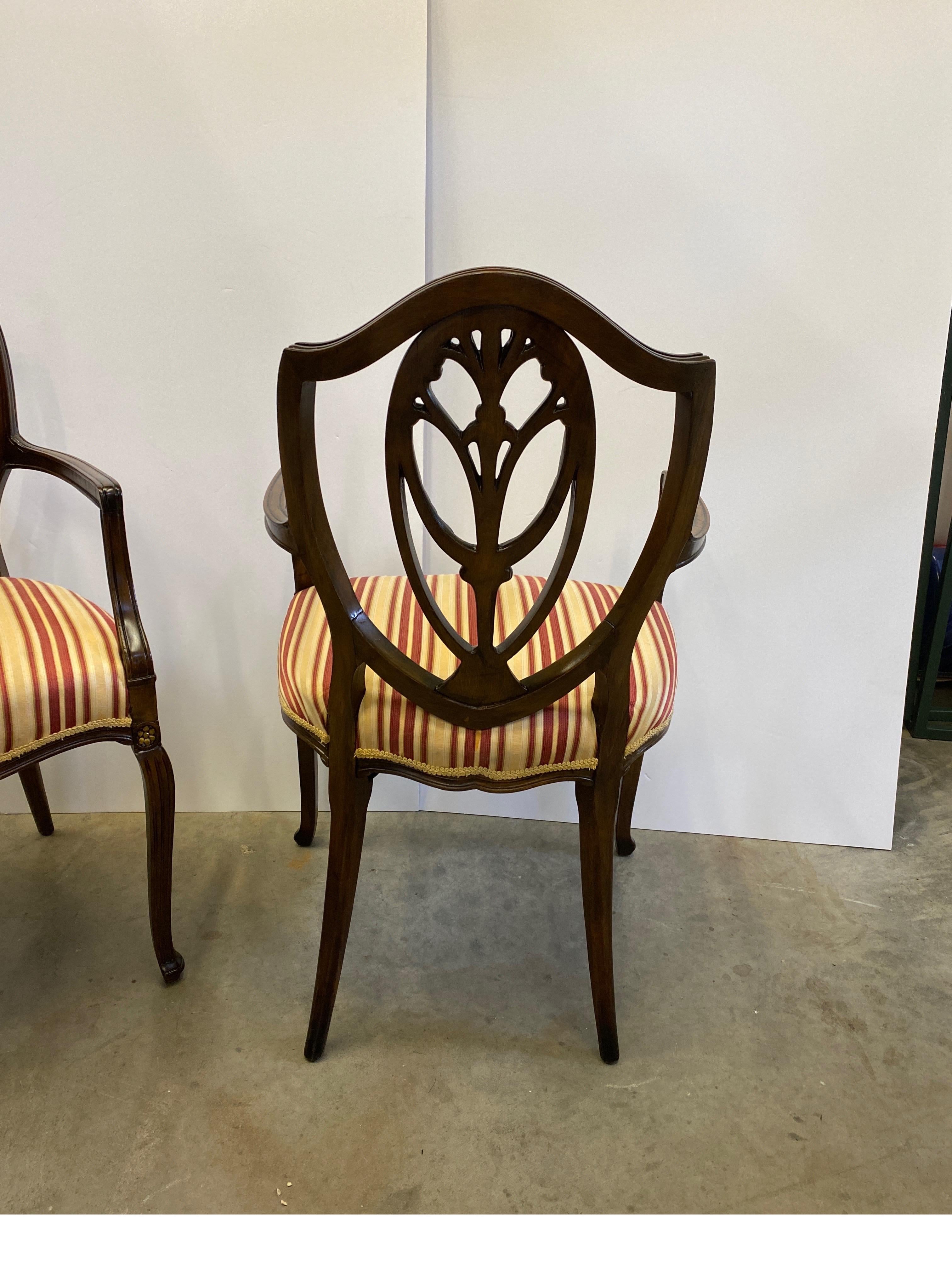 Pair of Carved Mahogany Hepplewhite Shield Back Armchairs Circa 1900 For Sale 2
