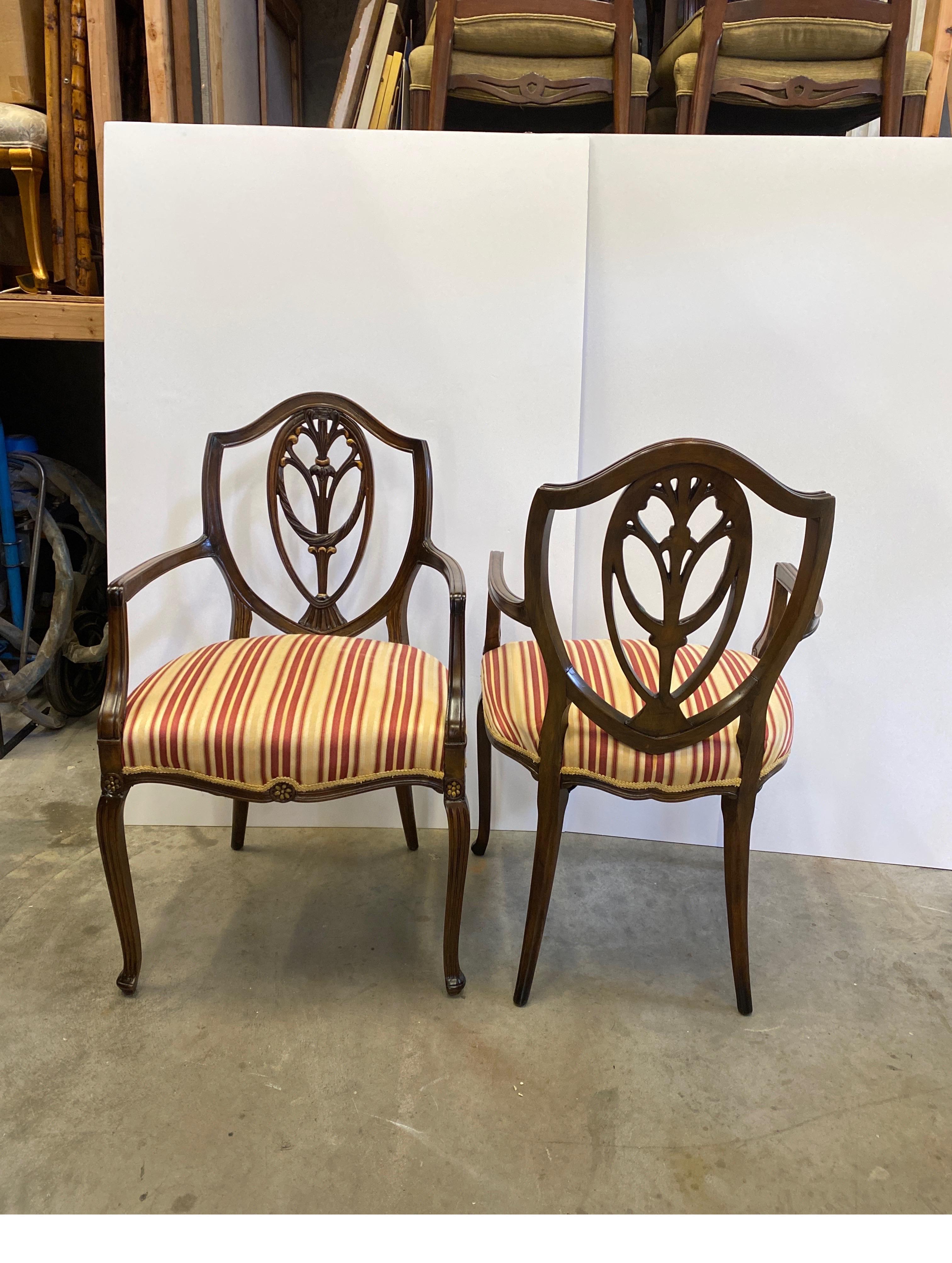 Pair of Carved Mahogany Hepplewhite Shield Back Armchairs Circa 1900 For Sale 3