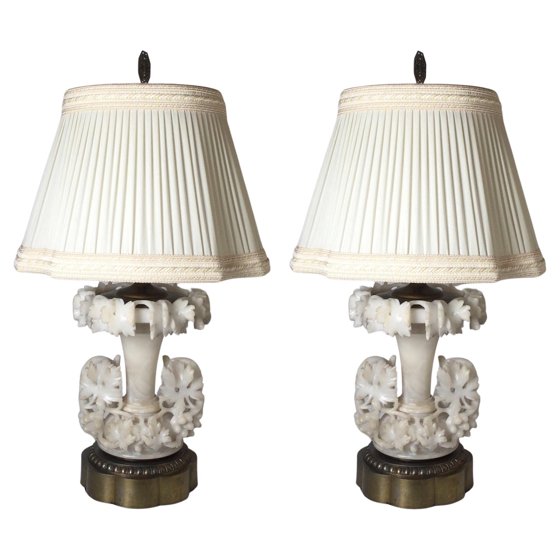 Pair of Carved Alabaster Table Lamps at 1stDibs