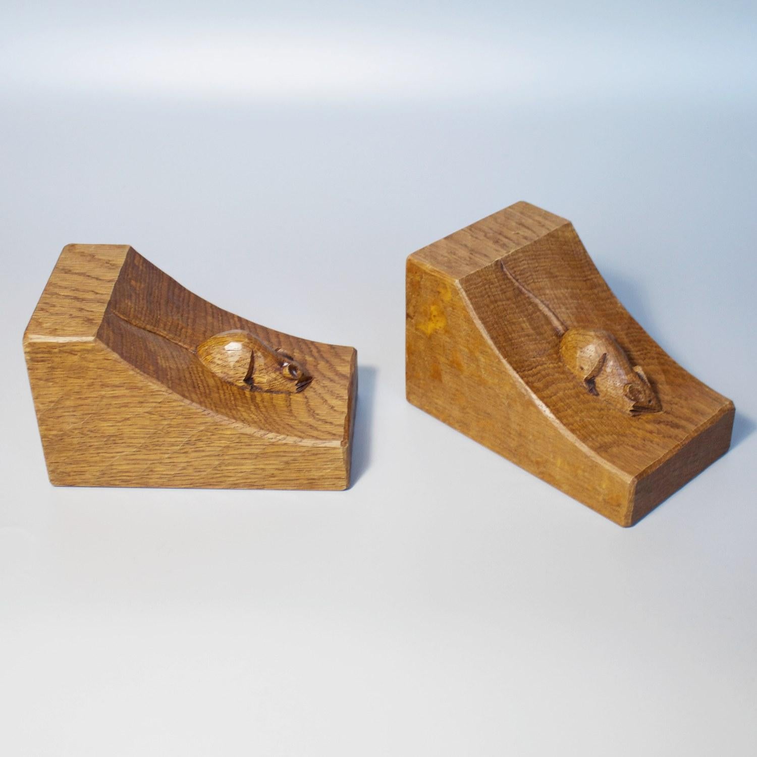 English Pair of Carved Oak Bookends by Robert 'Mouseman' Thompson 