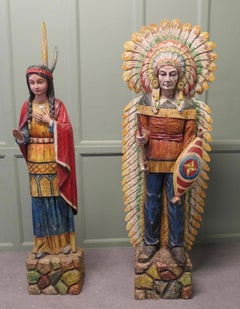 A Pair of Carved & Painted Cigar Store American Indians, Shop Trade Signs