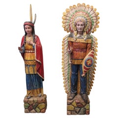 A Pair of Carved & Painted Cigar Store American Indians, Shop Trade Signs