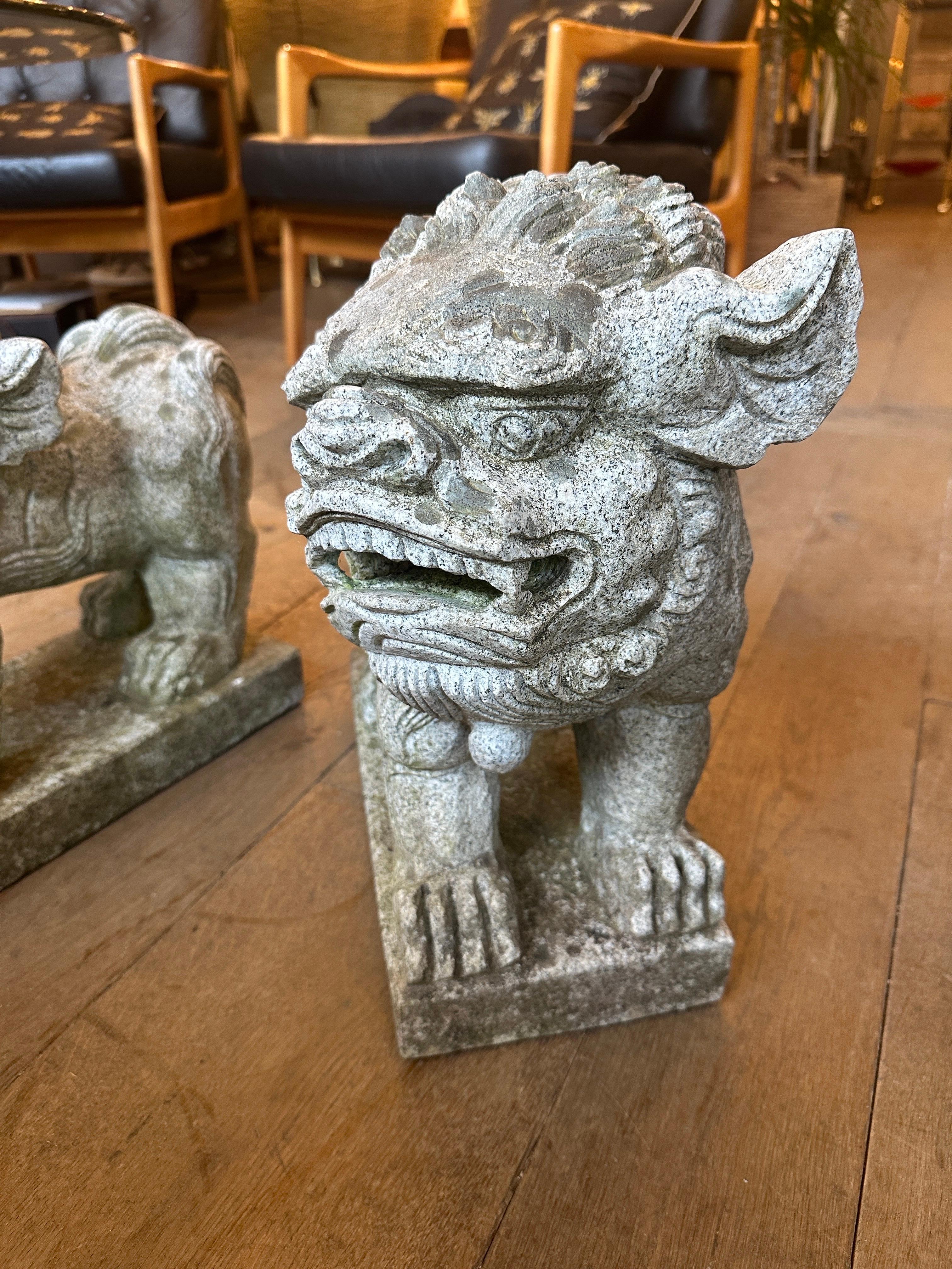 Granit Paire de chiens chinois Foo en pierre sculptée en vente