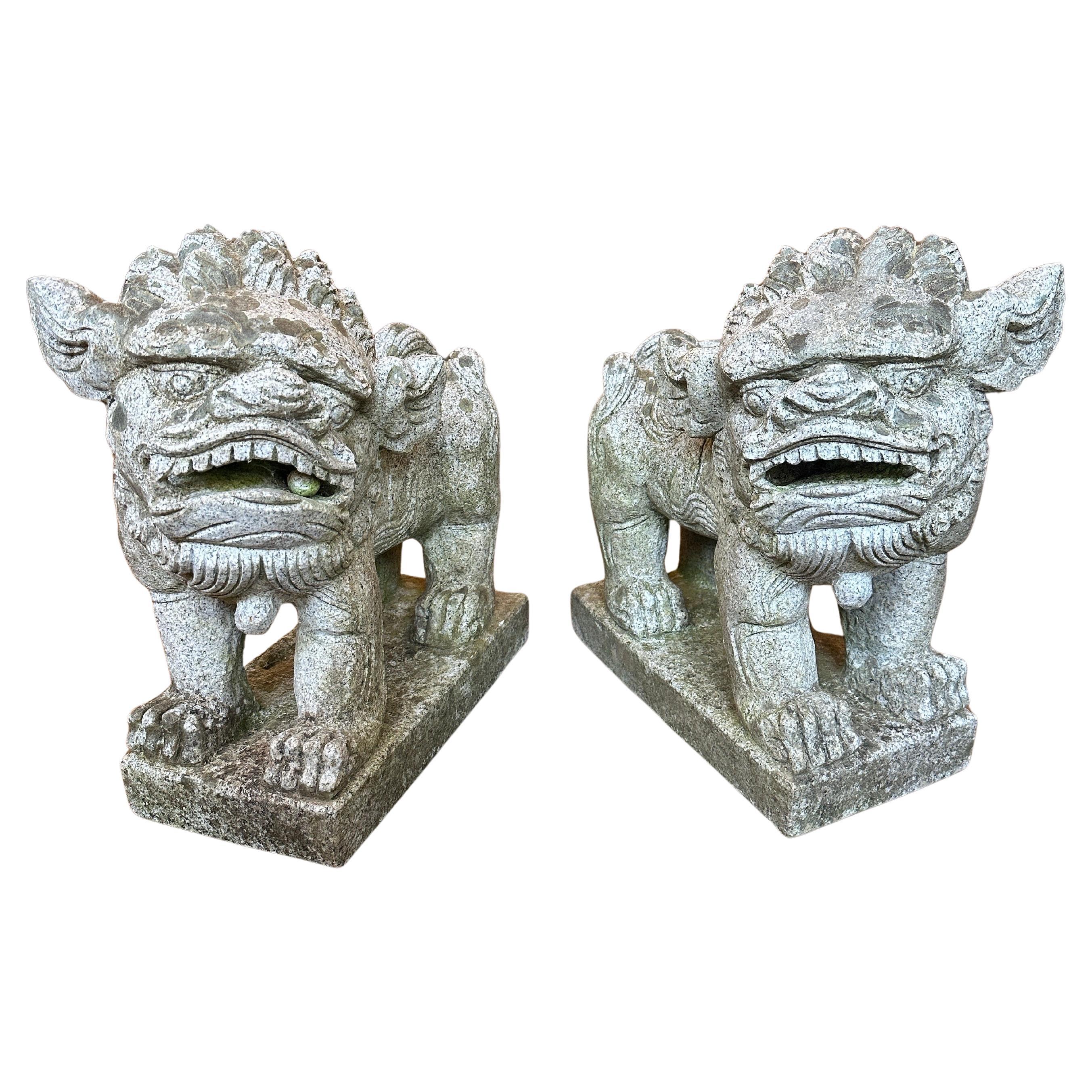 Pareja De Perros Chinos Foo De Piedra Tallada
