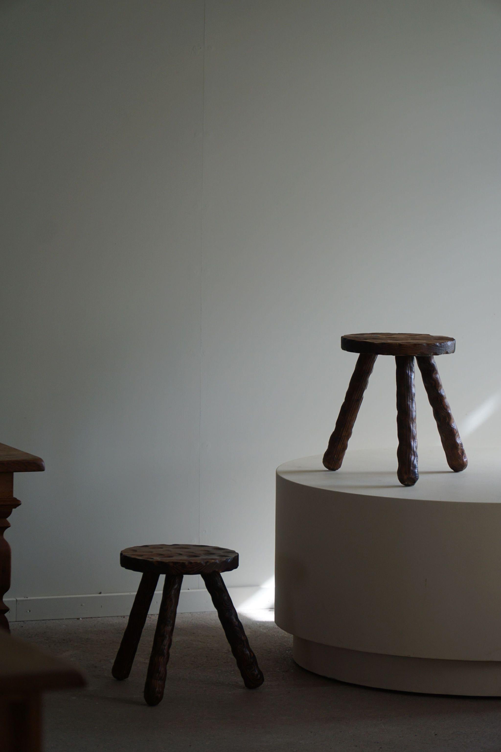 A Pair of Carved Wabi Sabi Stools in Pine, Swedish Mid Century Modern, 1960s For Sale 7