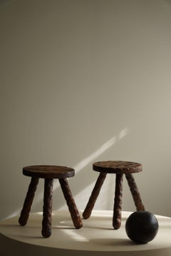 A Pair of Carved Wabi Sabi Stools in Pine, Swedish Mid Century Modern, 1960s