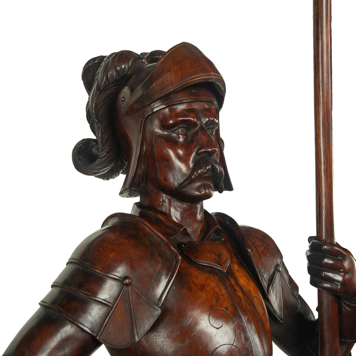 Paire de chevaliers médiévaux en noyer sculpté en vente 5