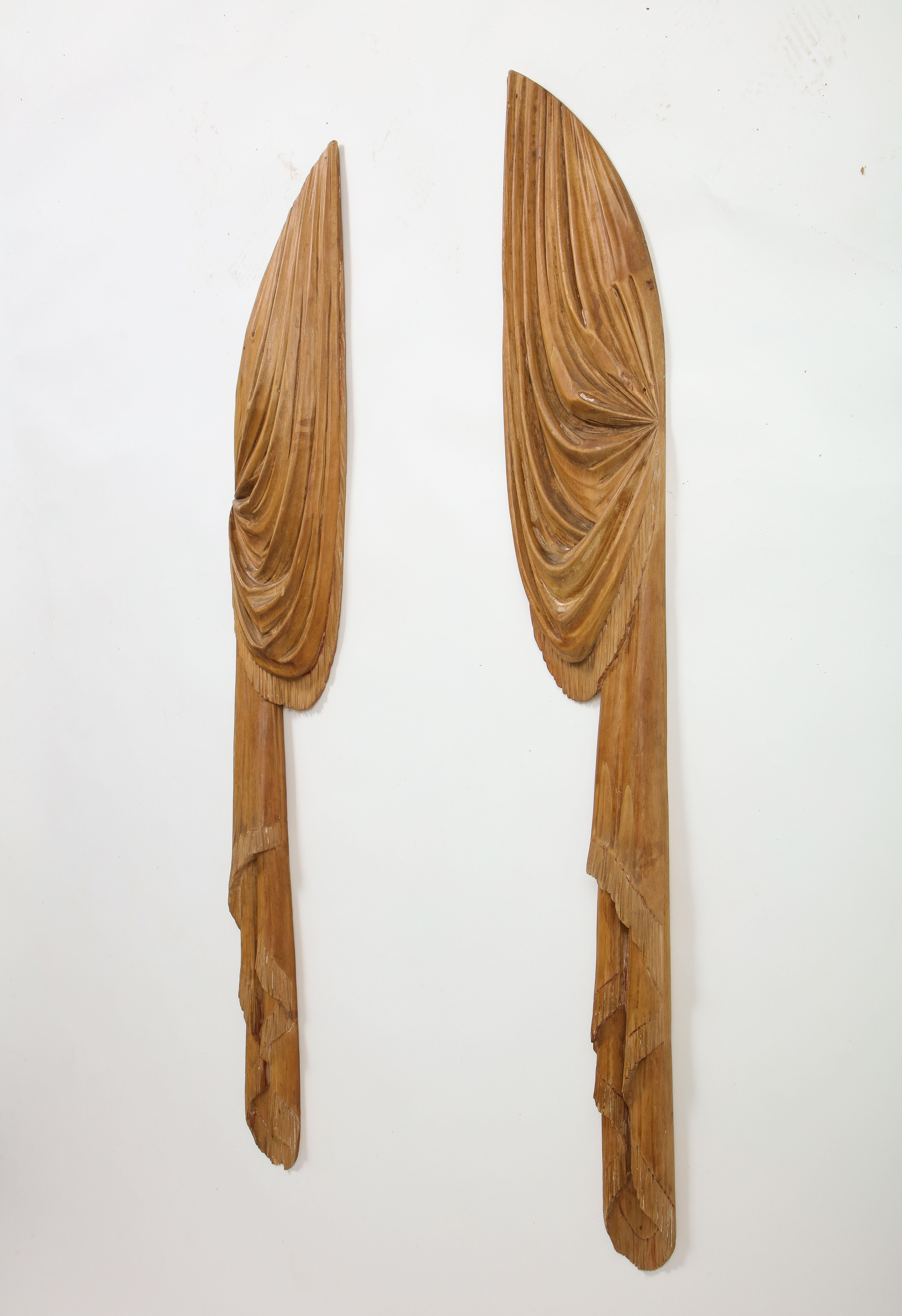 American Pair of Carved Wood Hearse Curtains