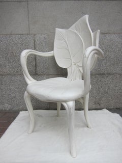 Pair of Carved Wood Palm Leaf Chairs Attributed to David Barrett, USA 1960