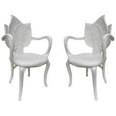 Pair of Carved Wood Palm Leaf Chairs Attributed to David Barrett, USA 1960