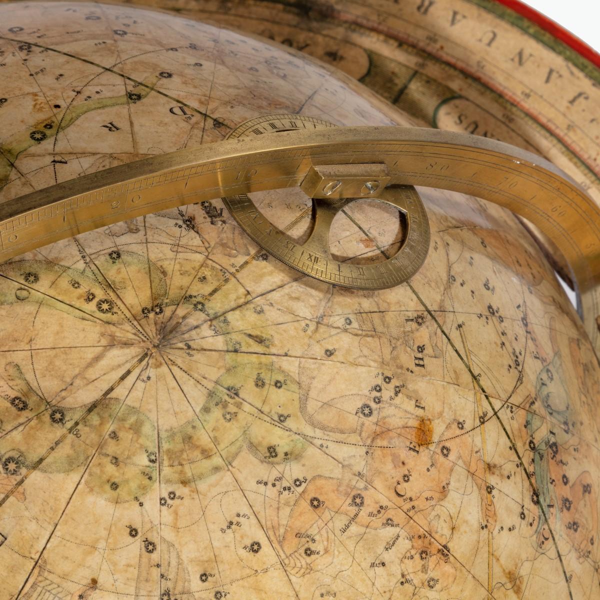 A pair of Cary’s 15-inch table globes, each set into an ebony stand with four turned legs and stretchers, the terrestrial stating “Cary’s New Terrestrial Globe exhibiting the tracks and discoveries made by Captain Cook and those of Captain Vancouver