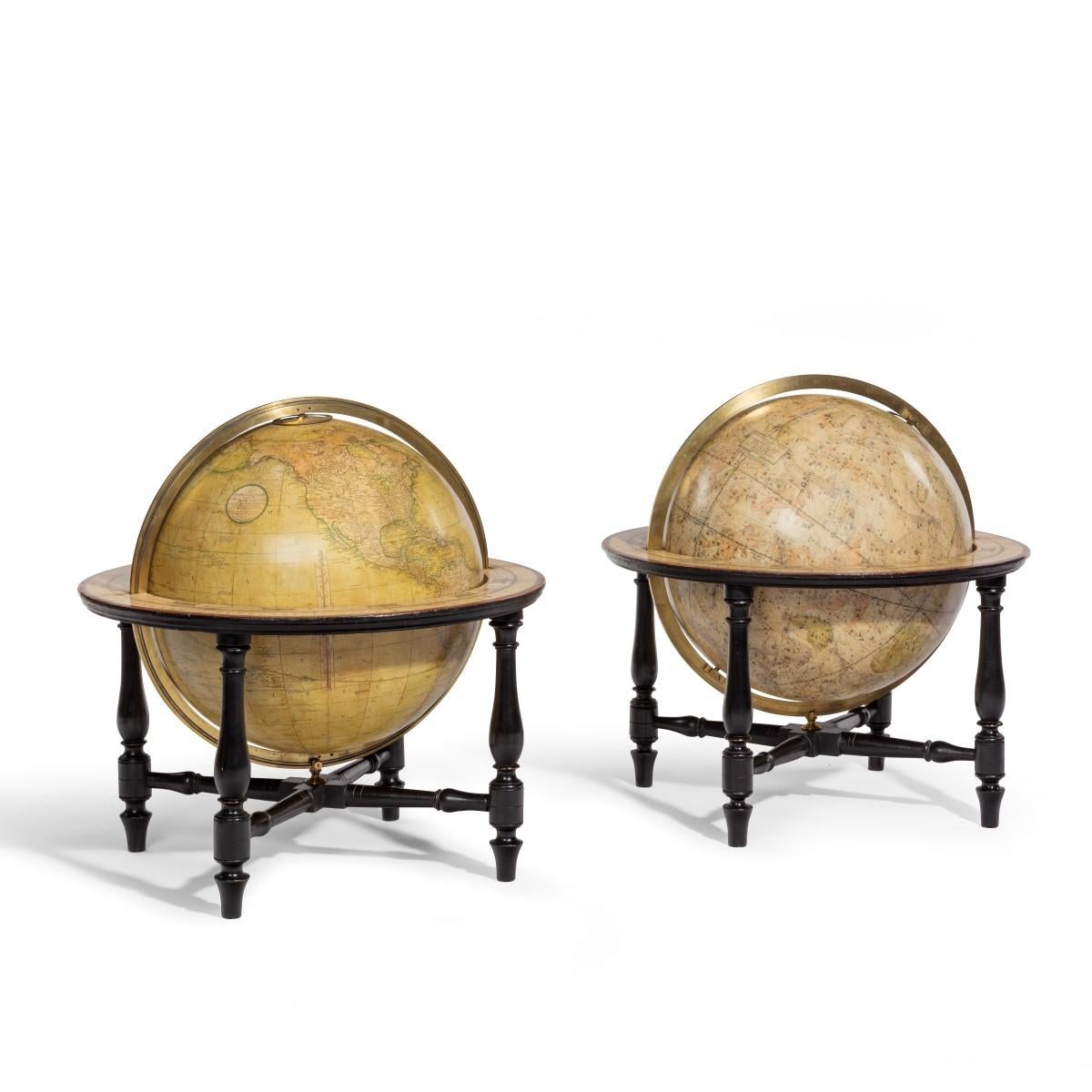 Ebony Pair of Cary’s Table Globes For Sale