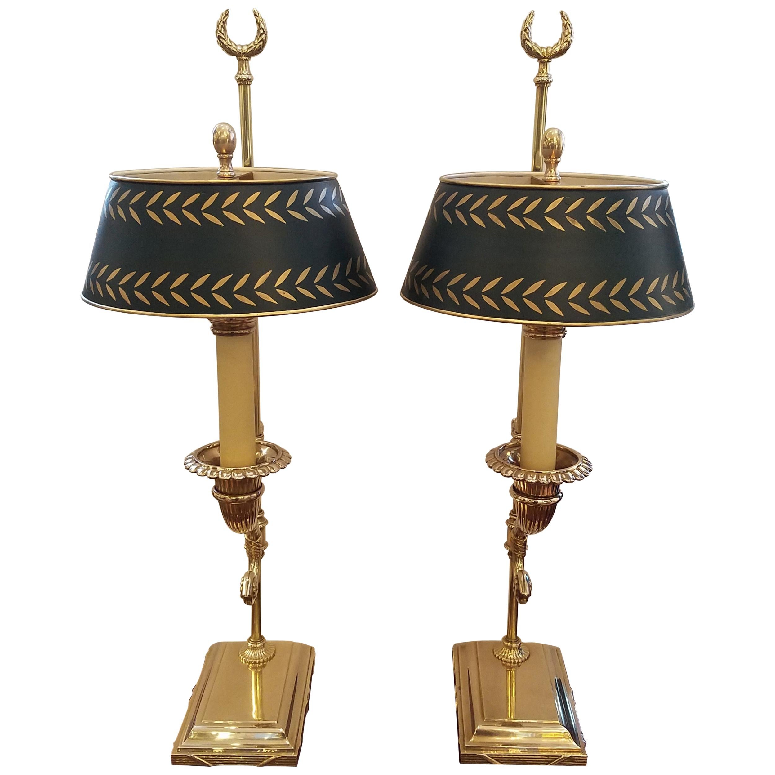 Pair of Cast Brass and Tole Cornicopia Lamps by Chapaman