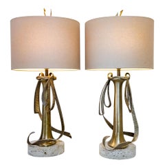 Pair of Cast Brass Ribbon Lamps by Chapman