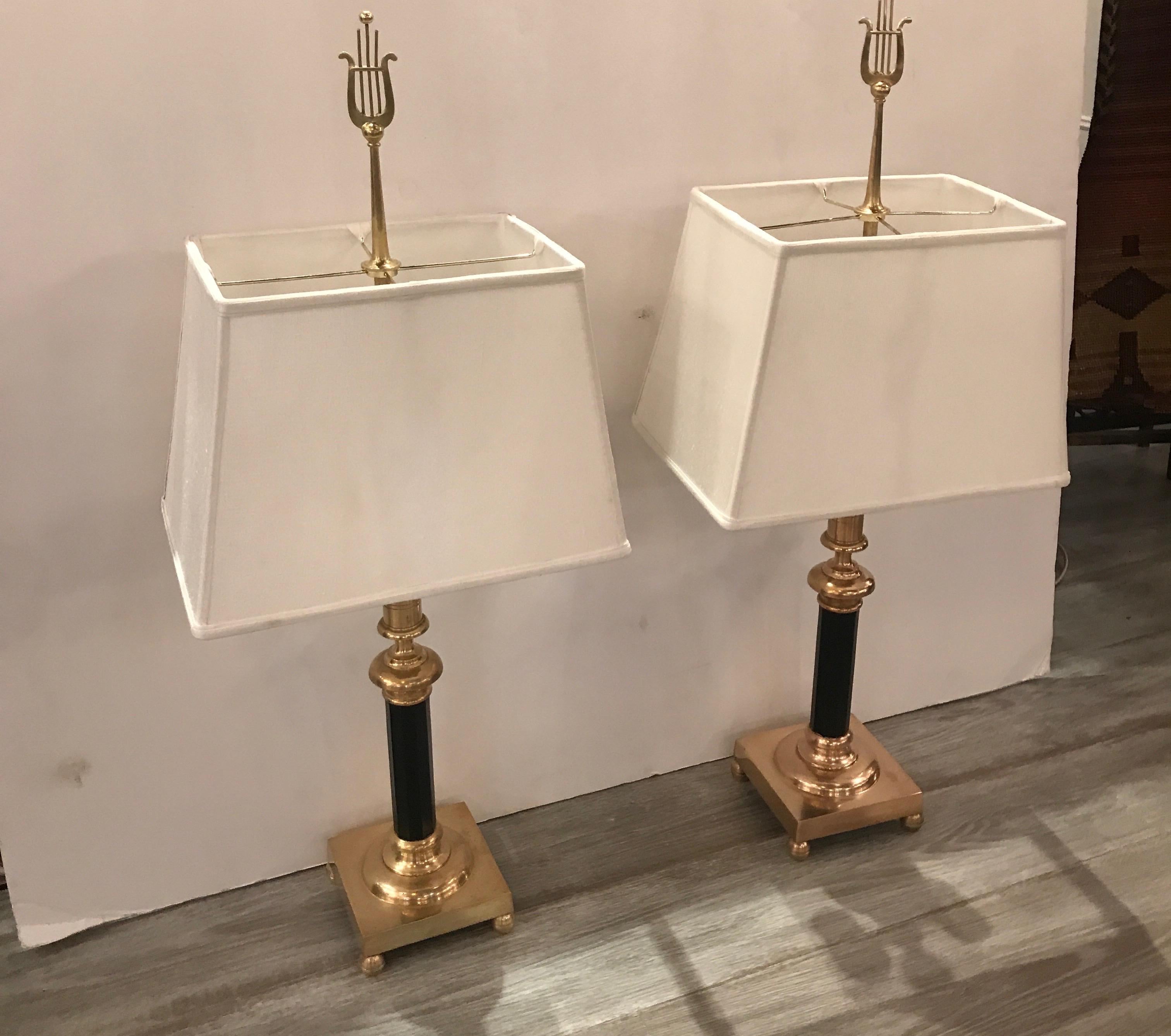 American Pair of Cast Brass Table Lamps by Chapman