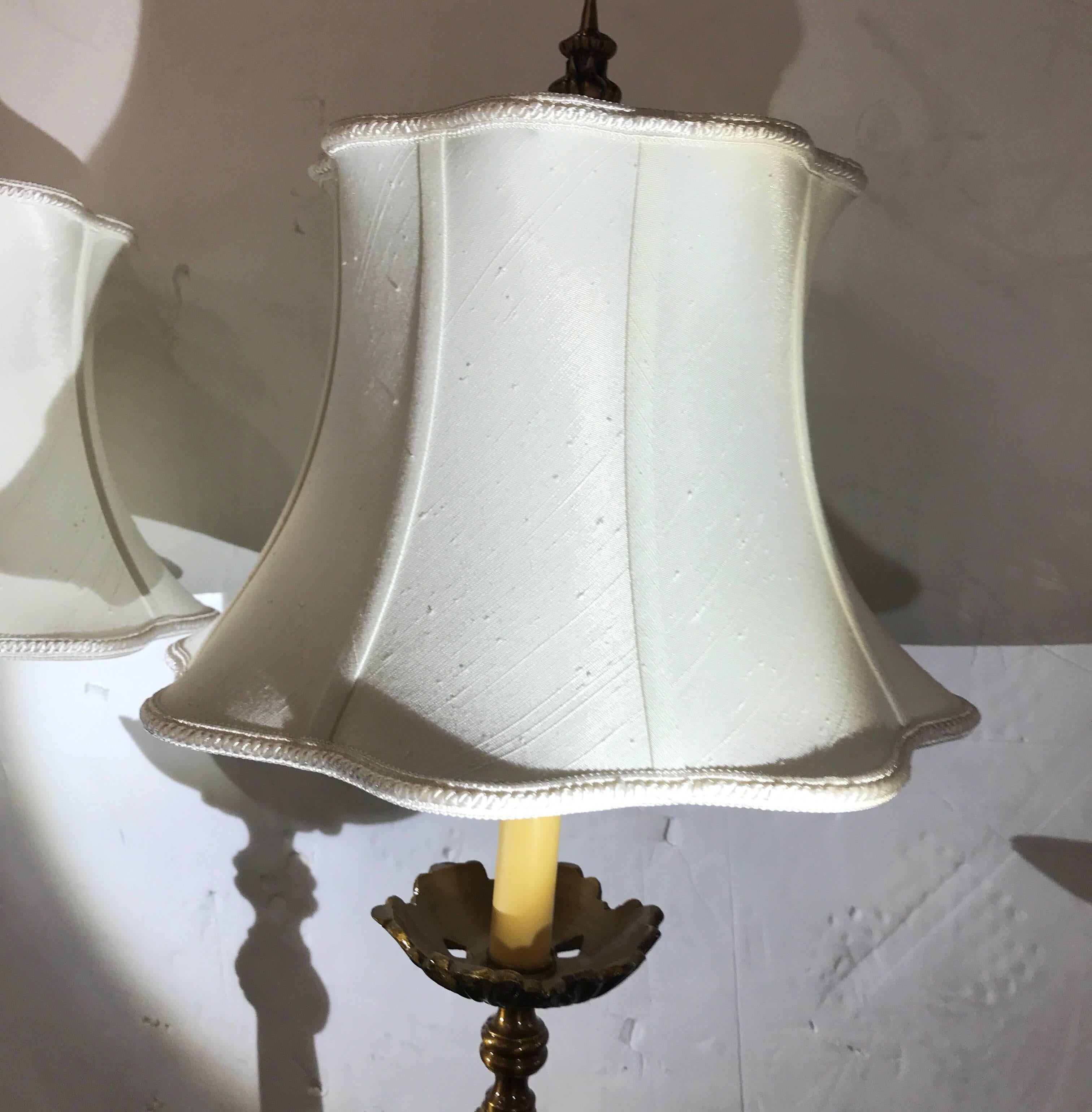 Pair of Chelsea House Cast Brass Tall Buffet Lamps In Excellent Condition In Lambertville, NJ