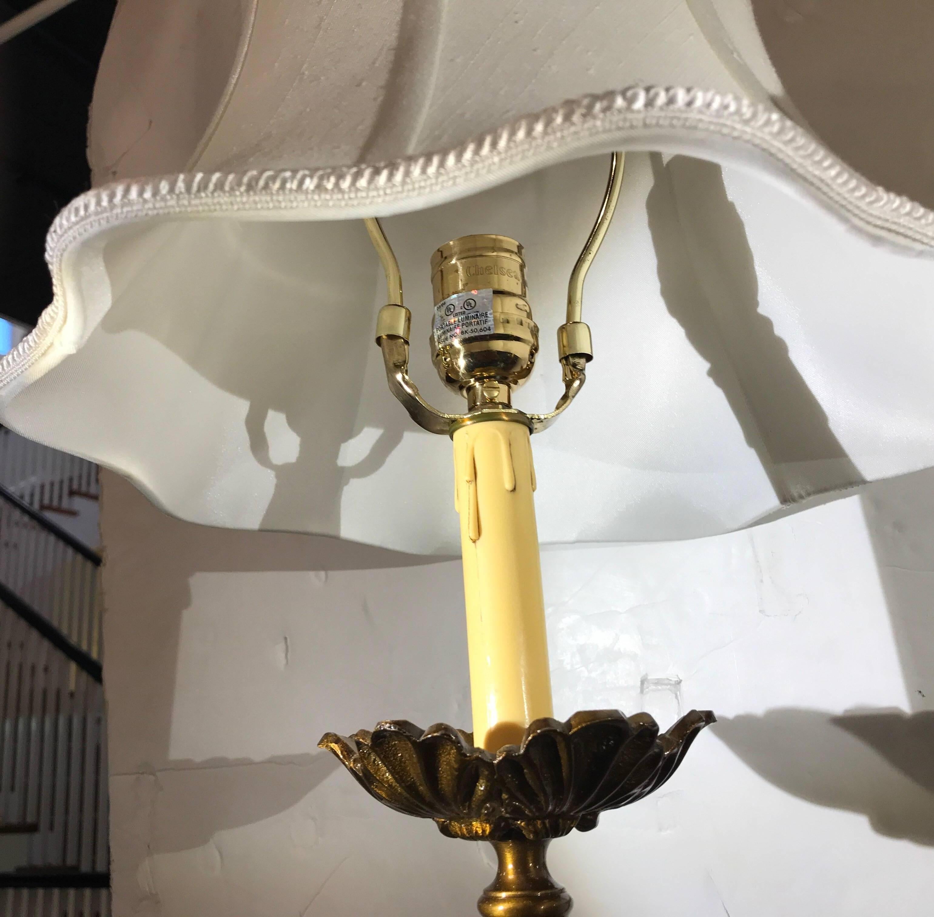 Silk Pair of Chelsea House Cast Brass Tall Buffet Lamps
