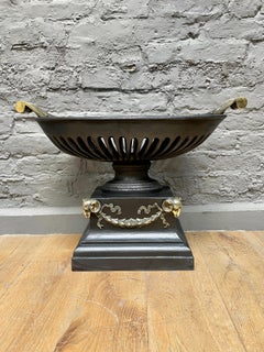 Pair of Cast Iron and Brass Regency Style Urn Fire Basket Grates