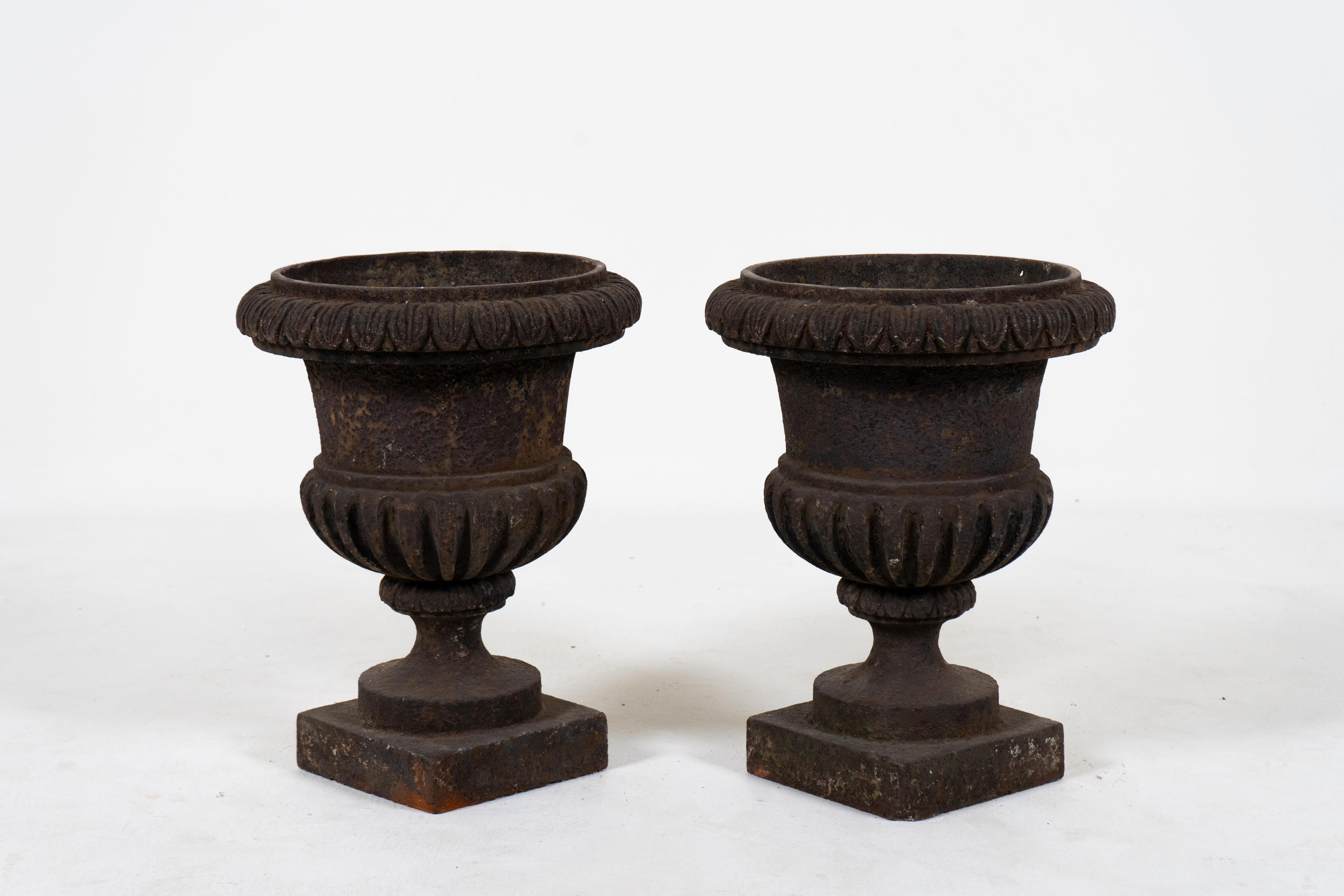 A Pair of Cast Iron French Garden Urns, c.1900 In Good Condition For Sale In Chicago, IL