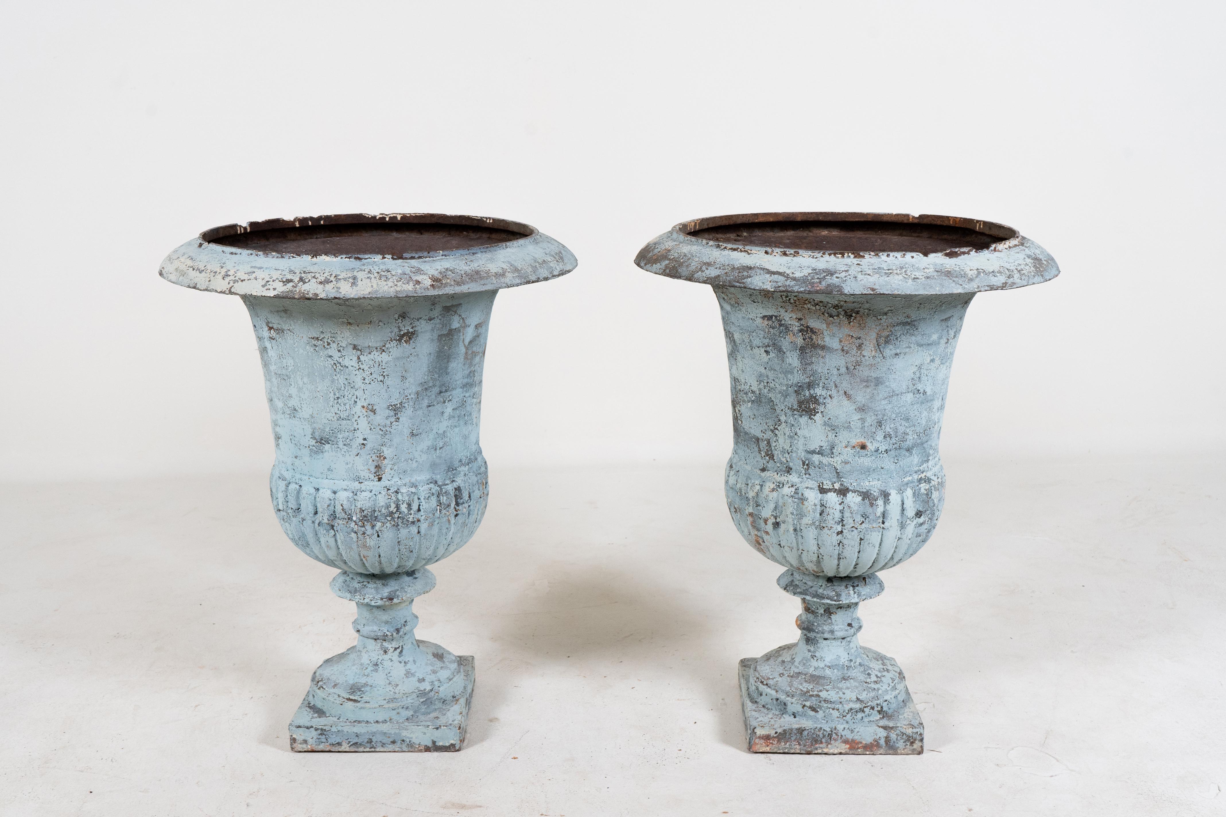 20th Century A Pair of Cast Iron French Garden Urns For Sale