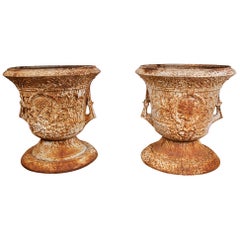 Pair of Cast Iron Garden Vases in the French Style, after the Antique