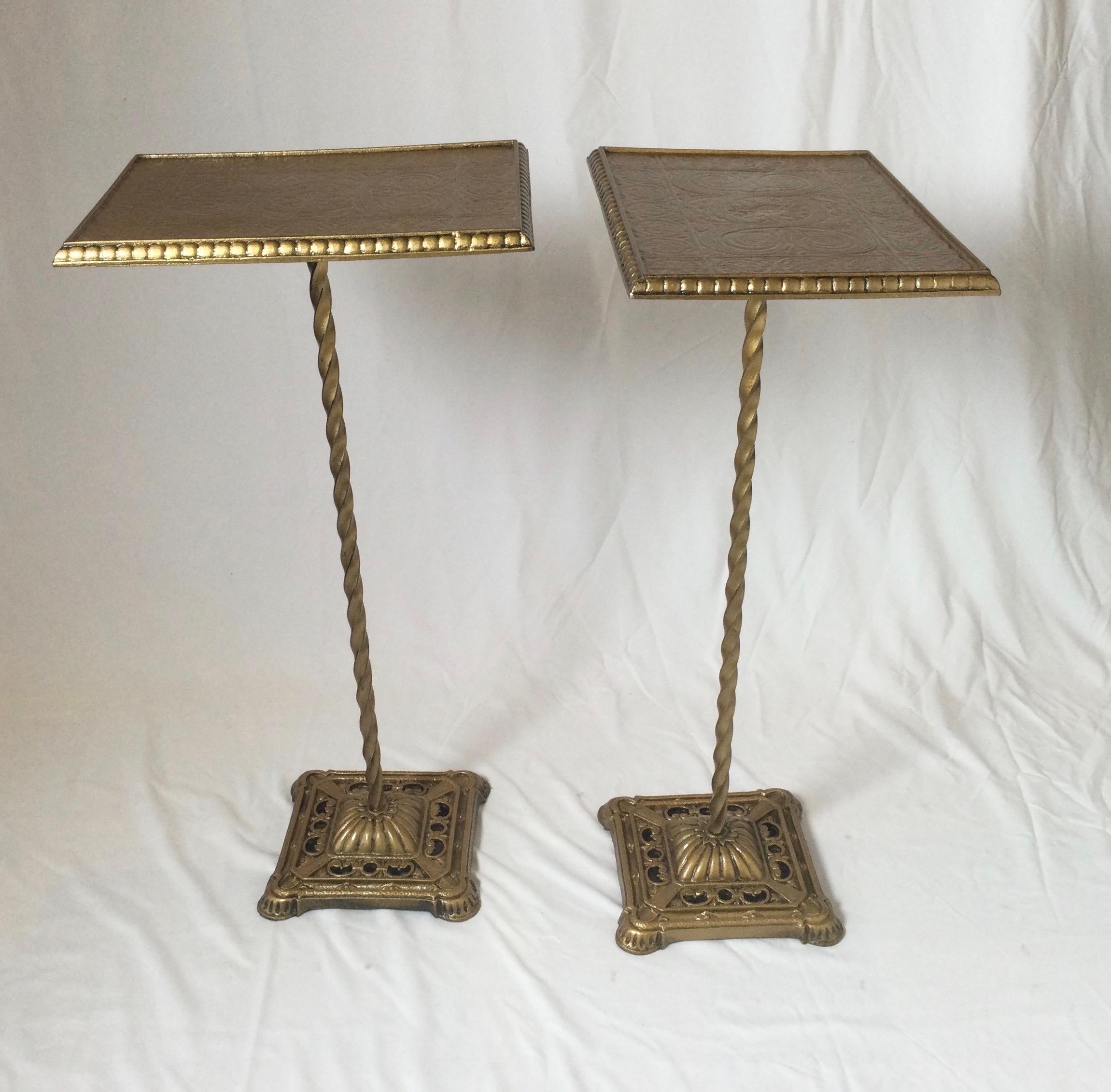 American Pair of Cast Iron, Gold Painted Side Tables 