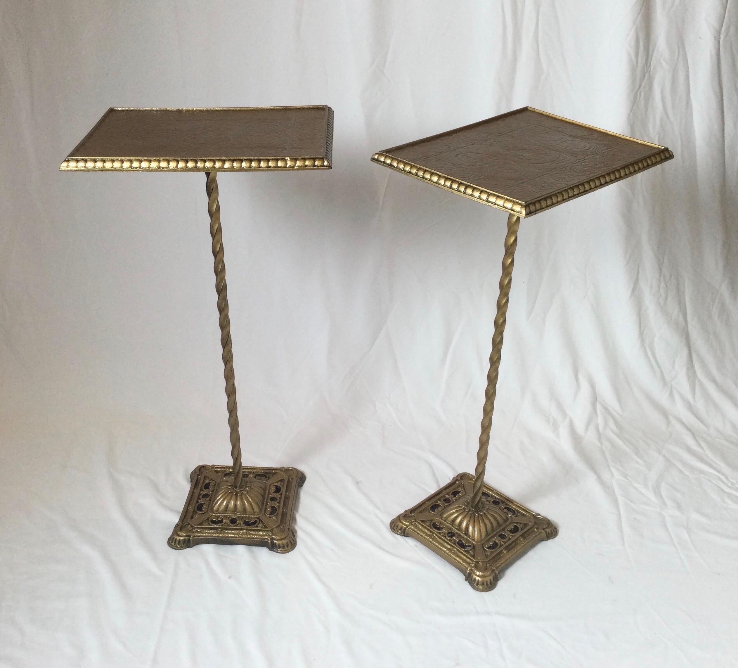 20th Century Pair of Cast Iron, Gold Painted Side Tables 