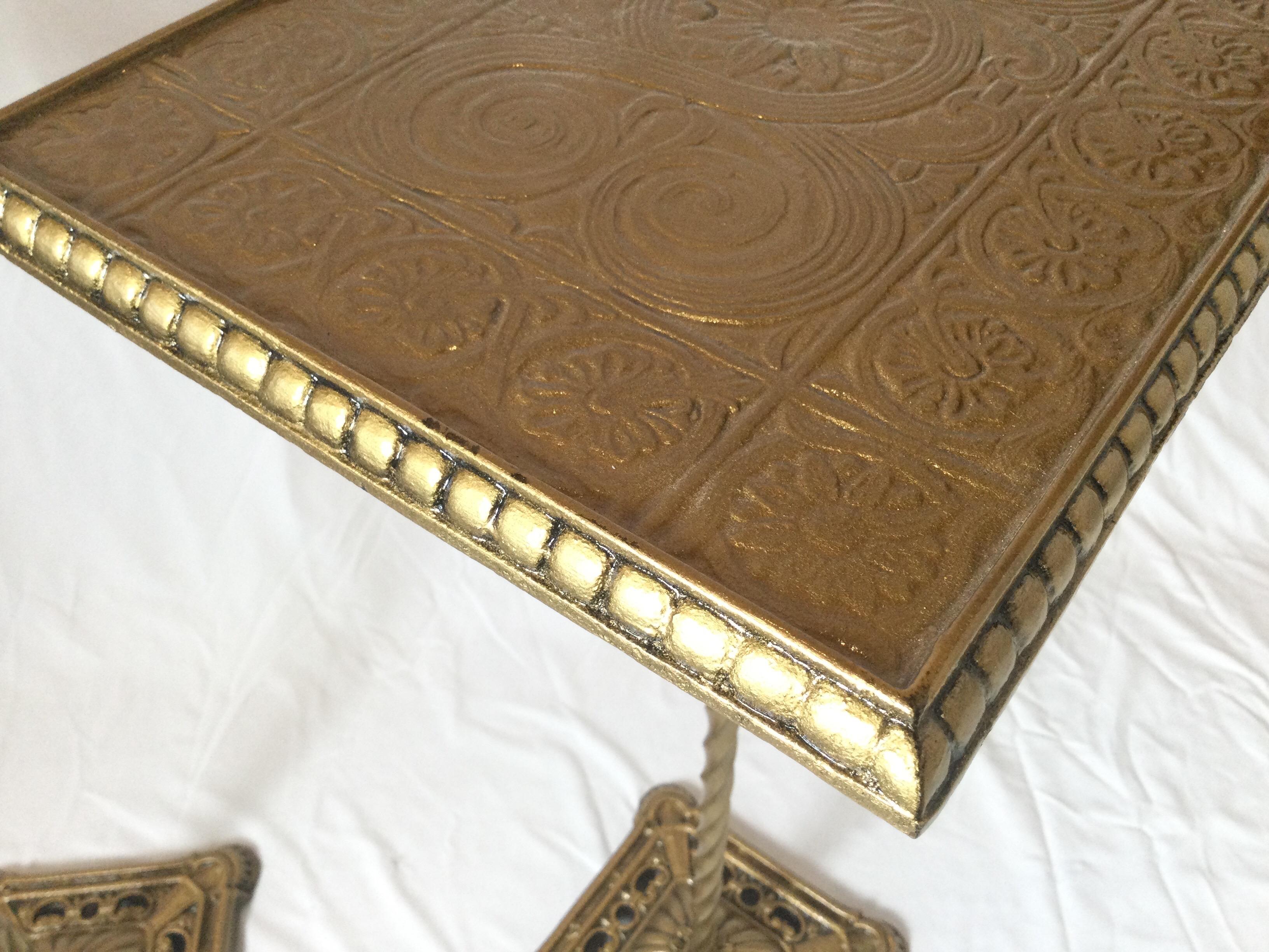 Brass Pair of Cast Iron, Gold Painted Side Tables 