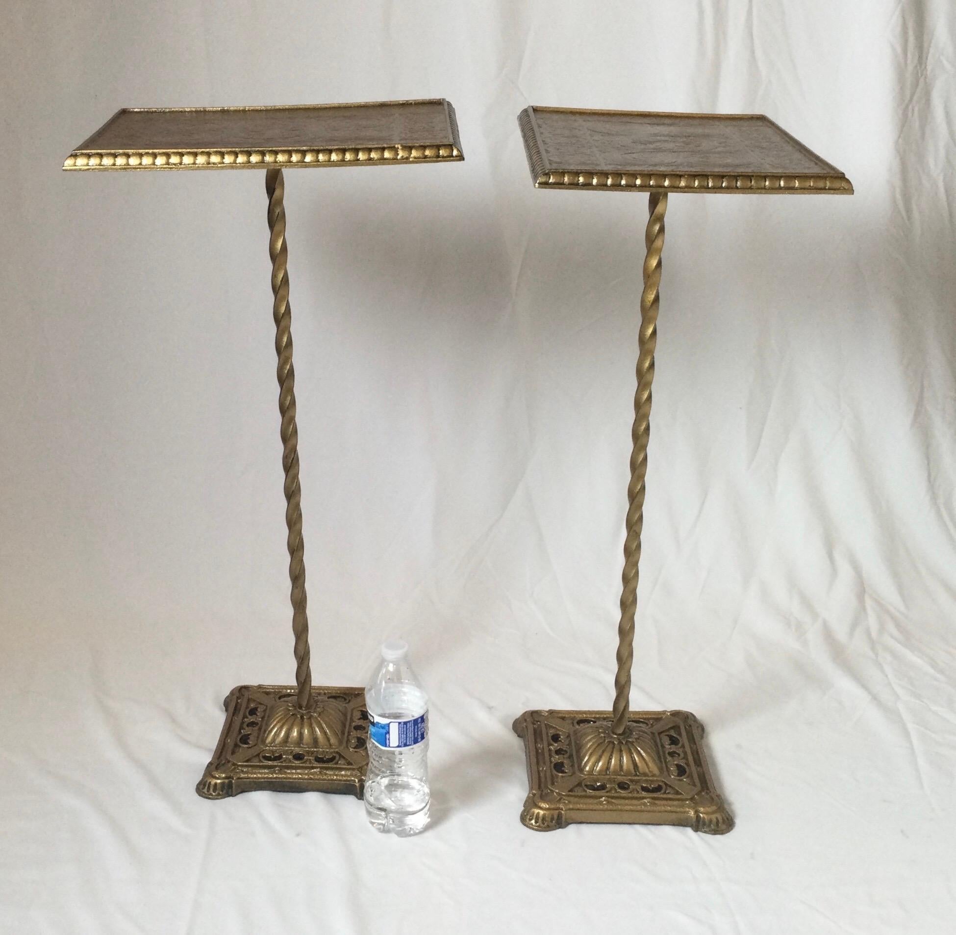 Pair of Cast Iron, Gold Painted Side Tables  1